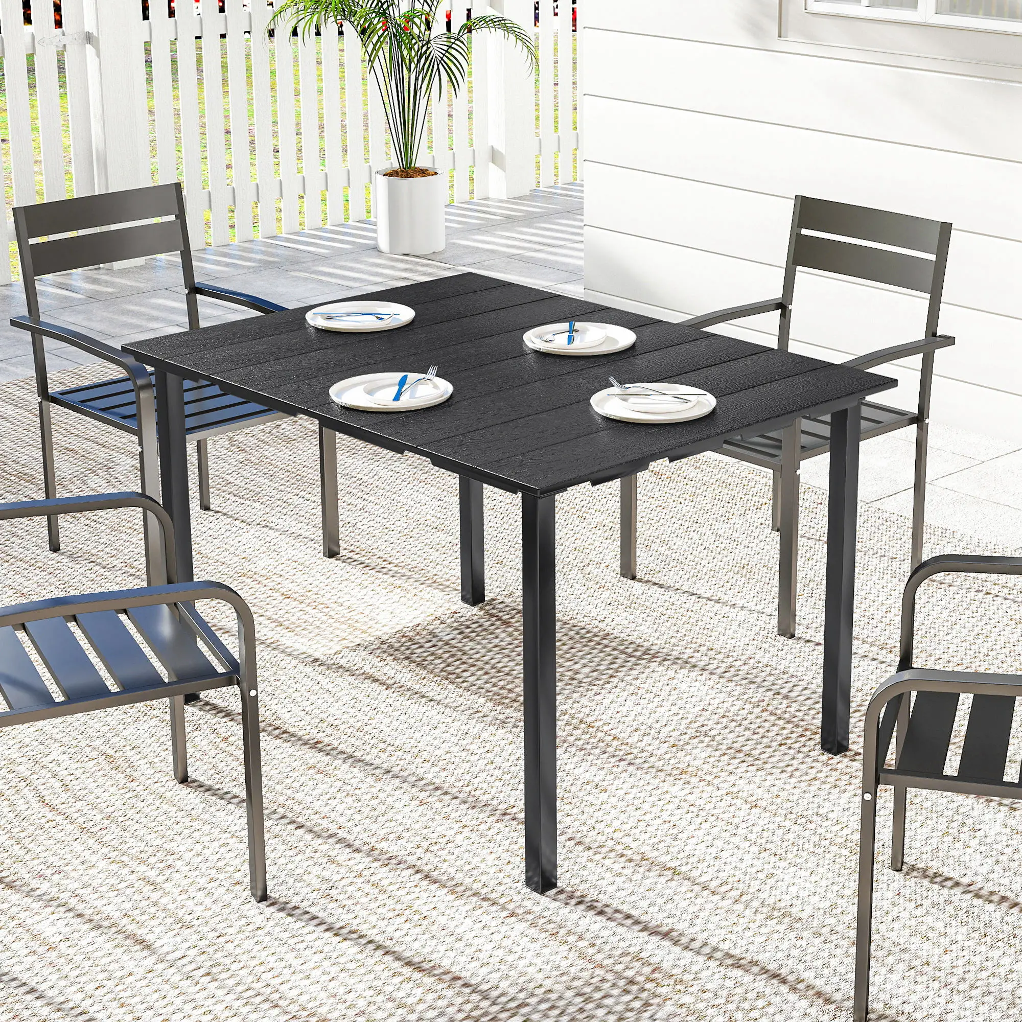 Rectangular Patio Table, HDPE Top Metal Frame, Outdoor Dining For 4 - Image 8
