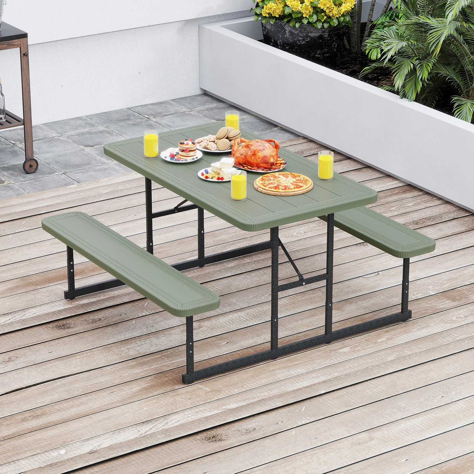 Rectangular Picnic Table Bench Set For 2-4 People, Green - Image 2