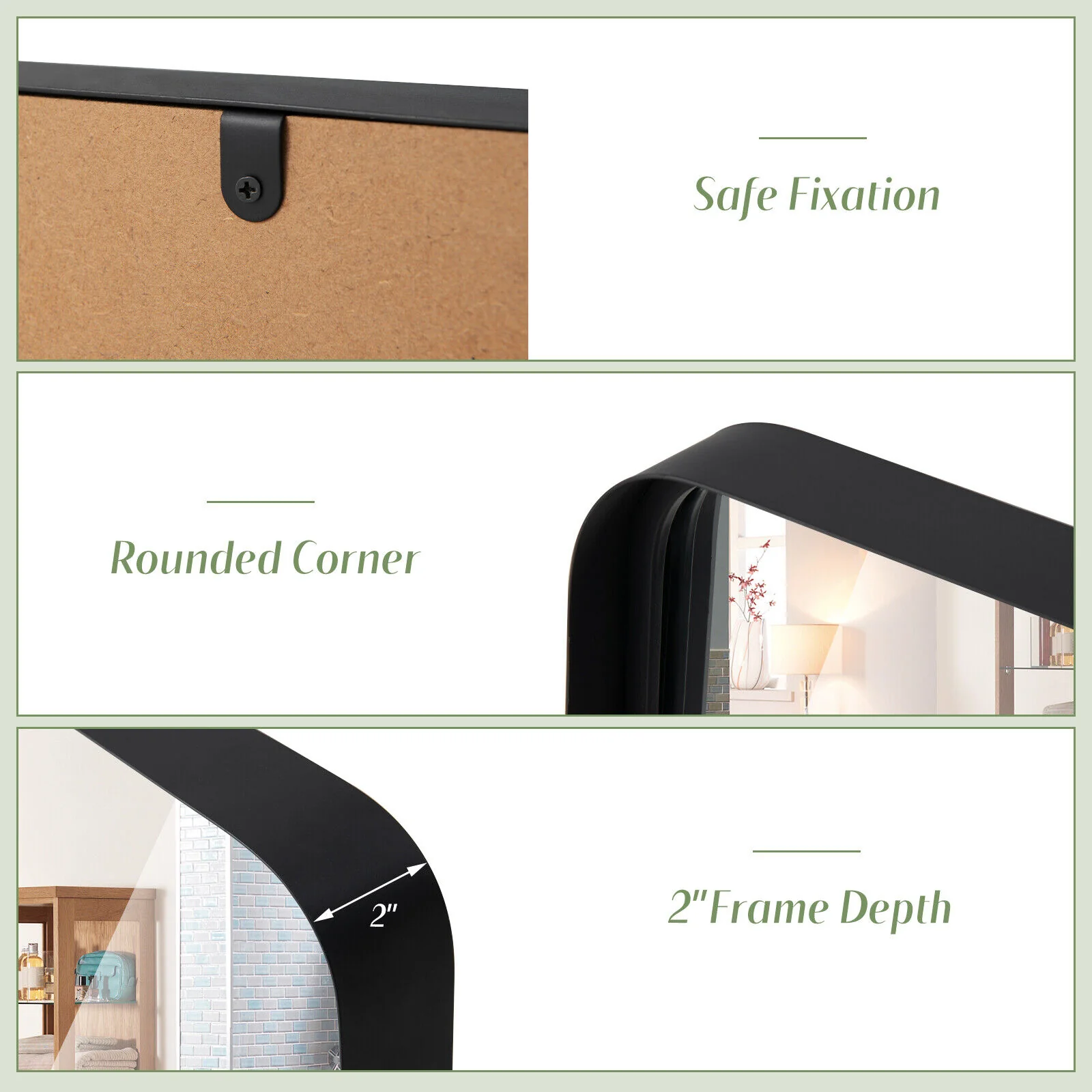 Rectangular Wall Mount Bathroom Mirror, Solid Steel Frame, L, Black - Image 10
