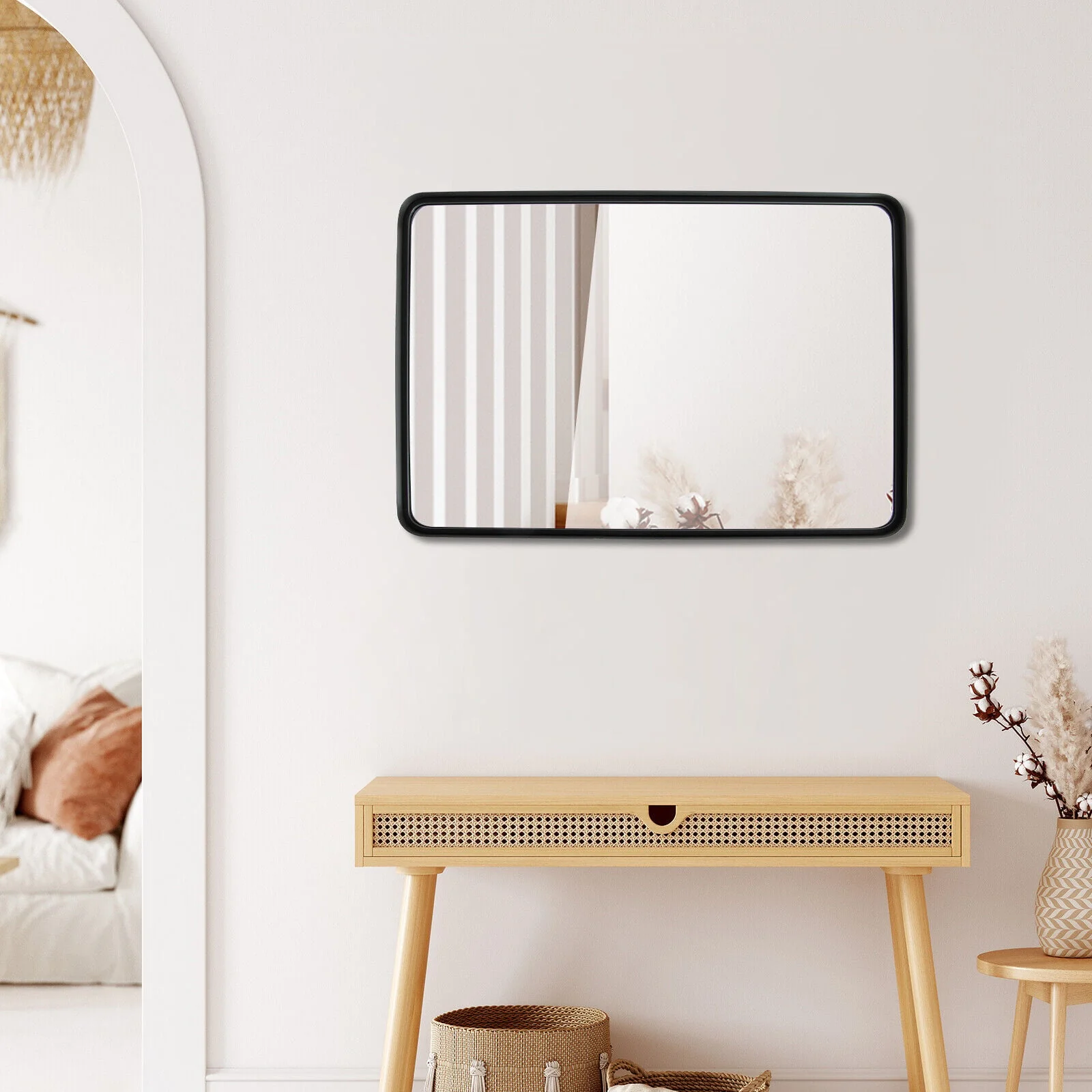 Rectangular Wall Mount Bathroom Mirror, Solid Steel Frame, L, Black - Image 2