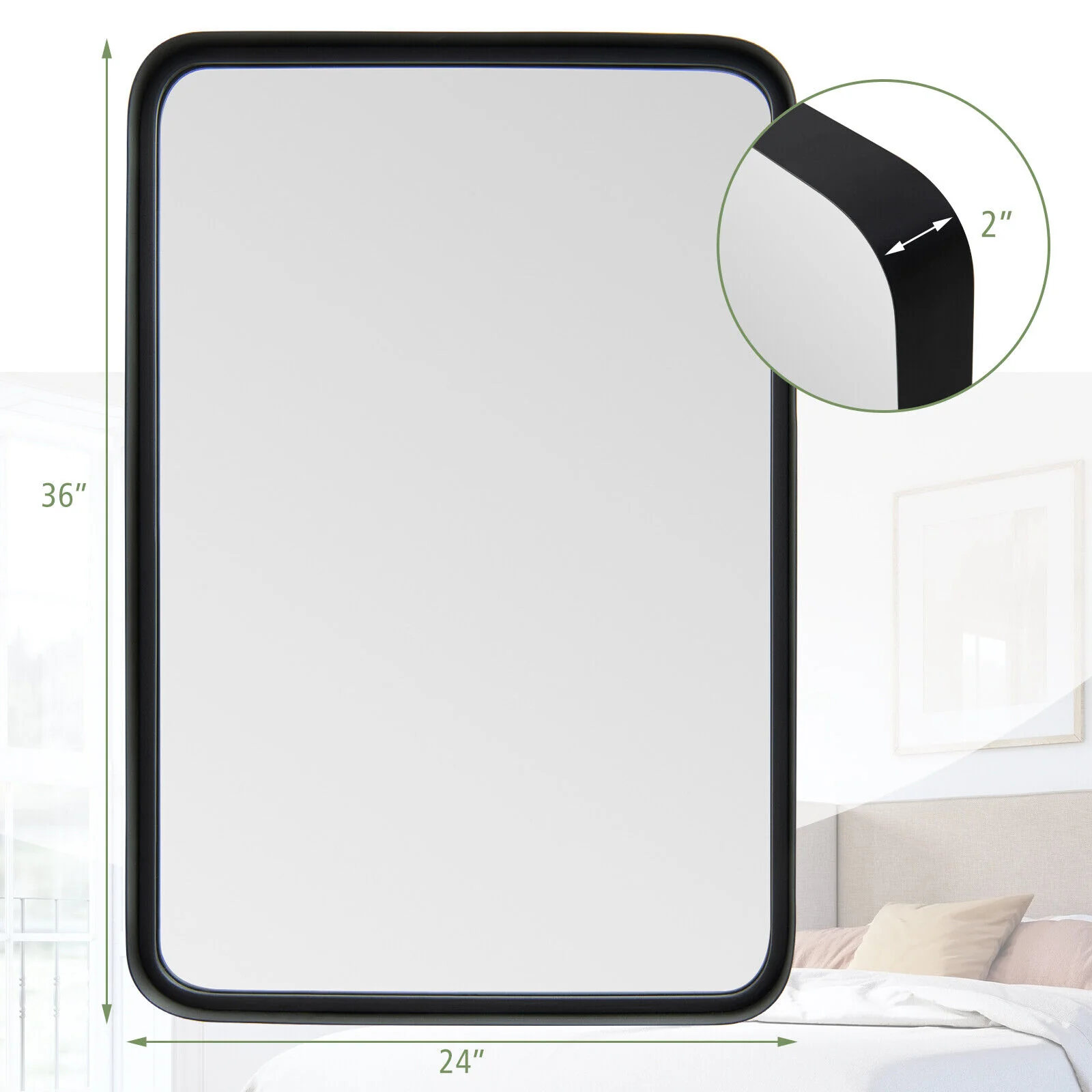Rectangular Wall Mount Bathroom Mirror, Solid Steel Frame, L, Black - Image 5