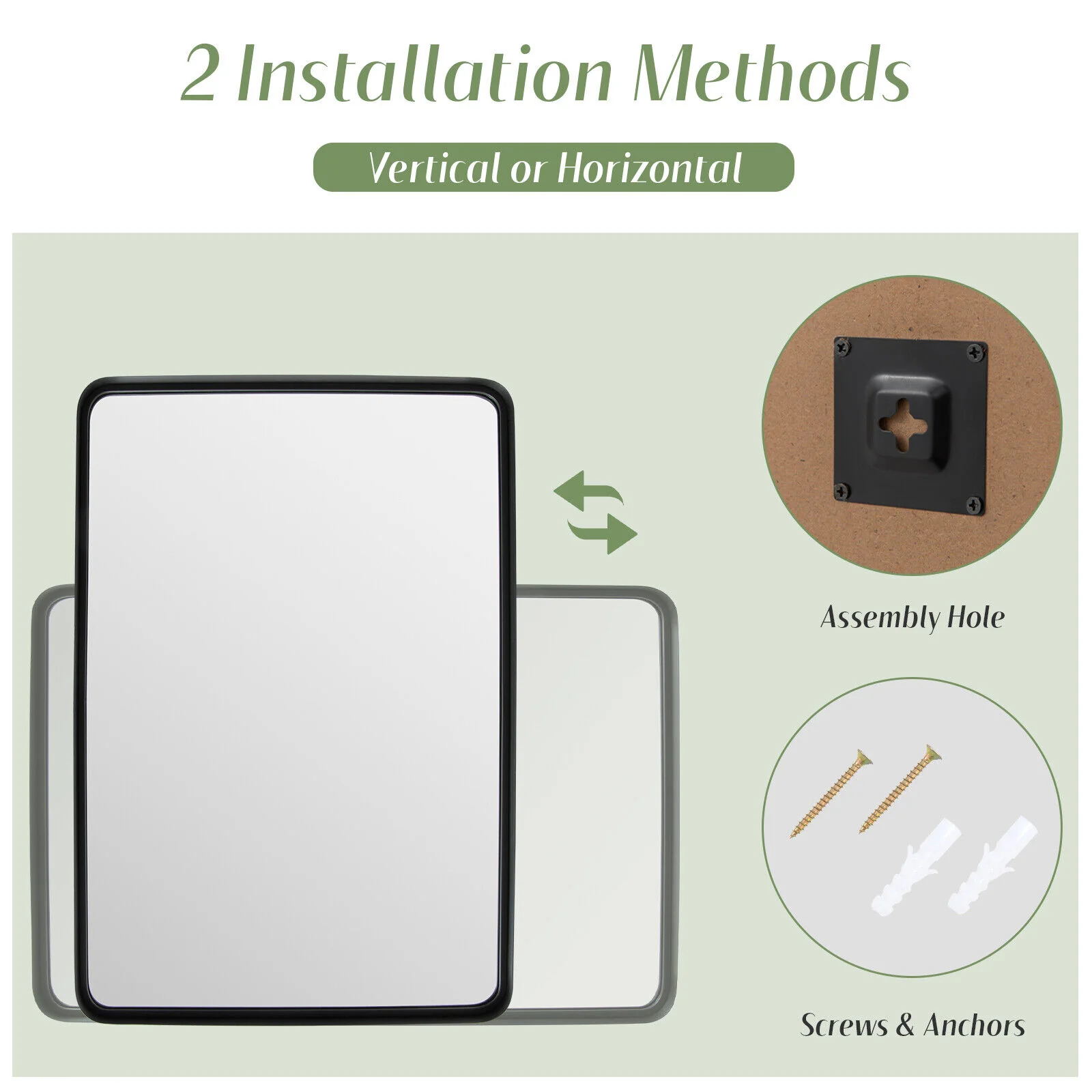 Rectangular Wall Mount Bathroom Mirror, Solid Steel Frame, L, Black - Image 6