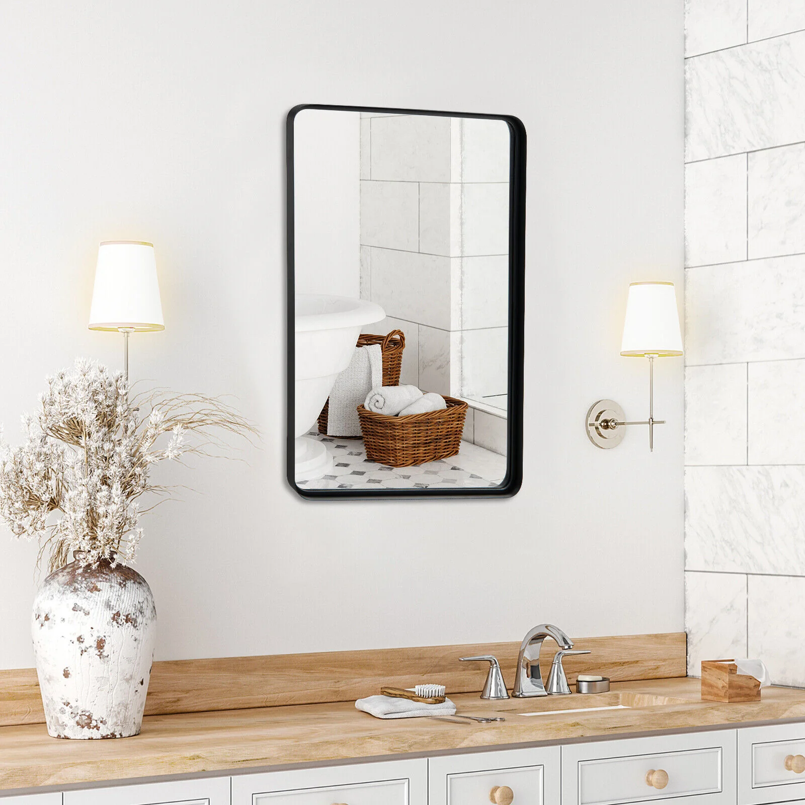 Rectangular Wall Mount Bathroom Mirror, Solid Steel Frame, L, Black - Image 9