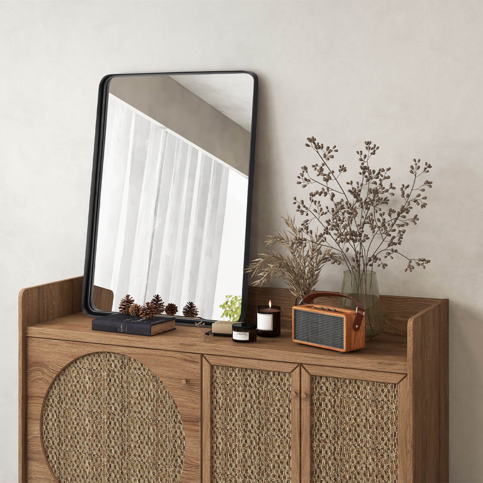 Rectangular Wall Mount Bathroom Mirror, Solid Steel Frame, M, Black - Image 3