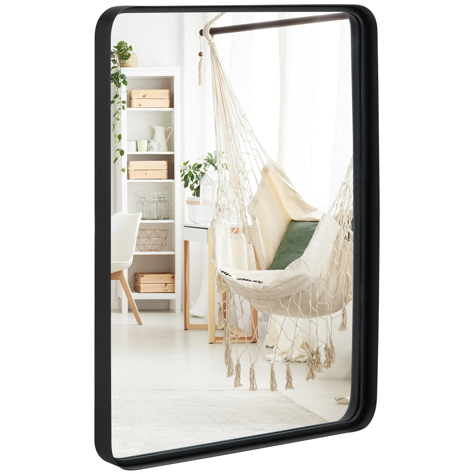 Rectangular Wall Mount Bathroom Mirror, Solid Steel Frame, M, Black - Image 5