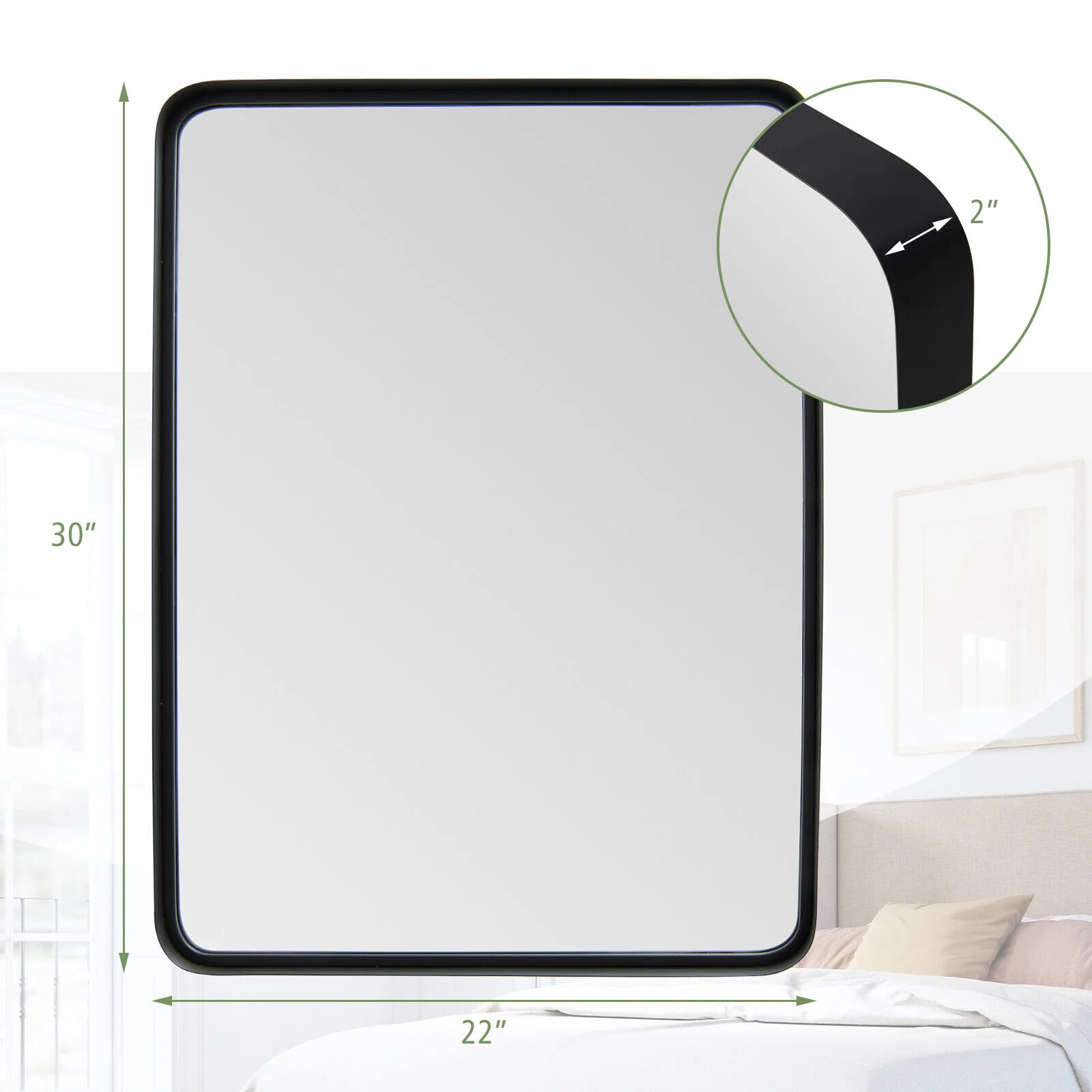 Rectangular Wall Mount Bathroom Mirror, Solid Steel Frame, M, Black - Image 6