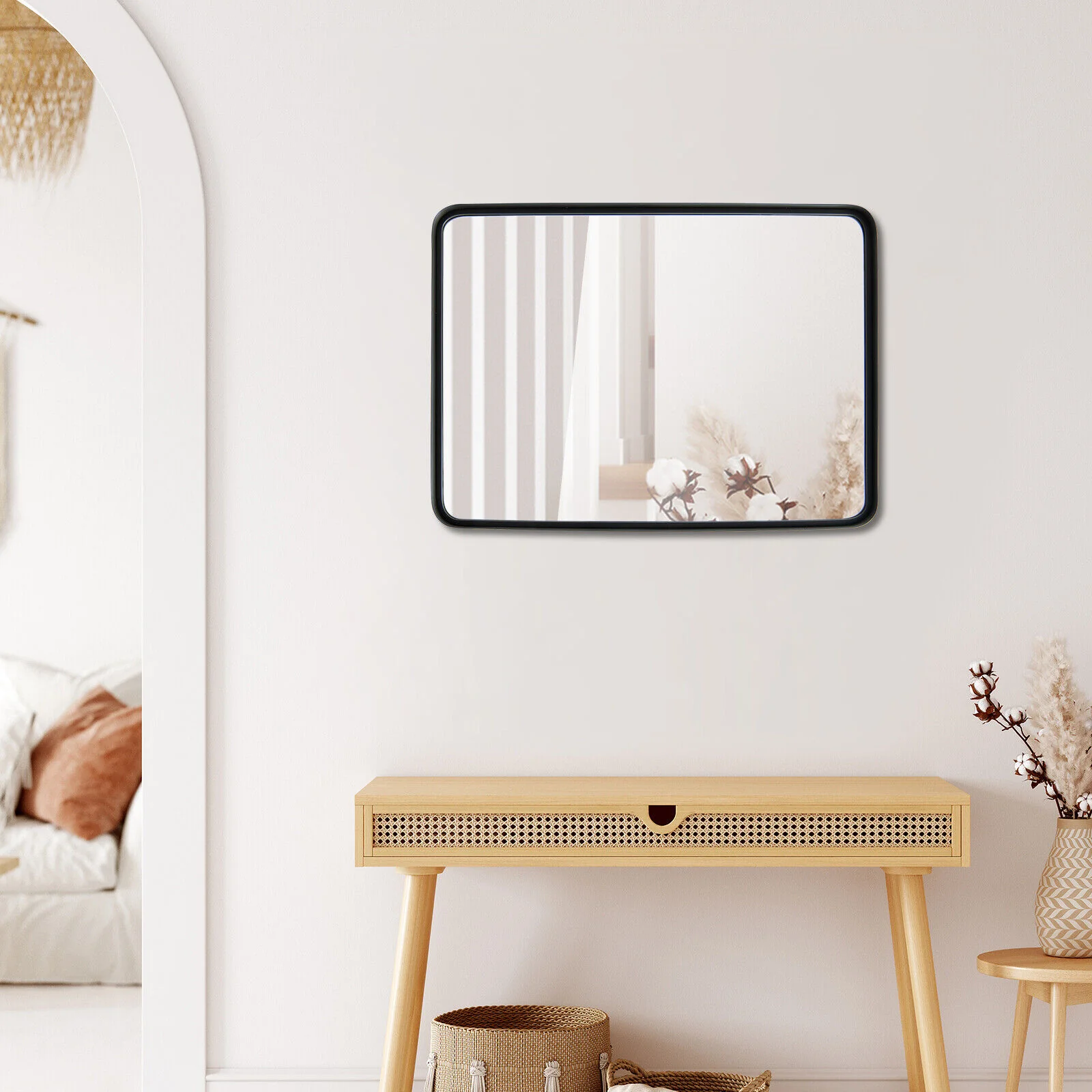 Rectangular Wall Mount Bathroom Mirror, Solid Steel Frame, M, Black - Image 7