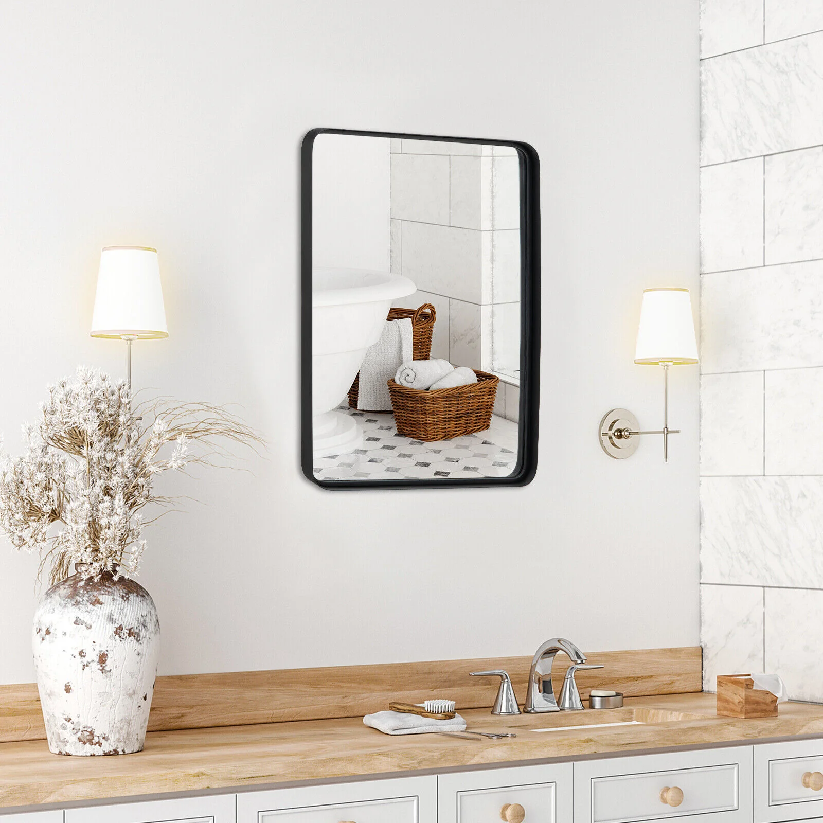 Rectangular Wall Mount Bathroom Mirror, Solid Steel Frame, M, Black - Image 9