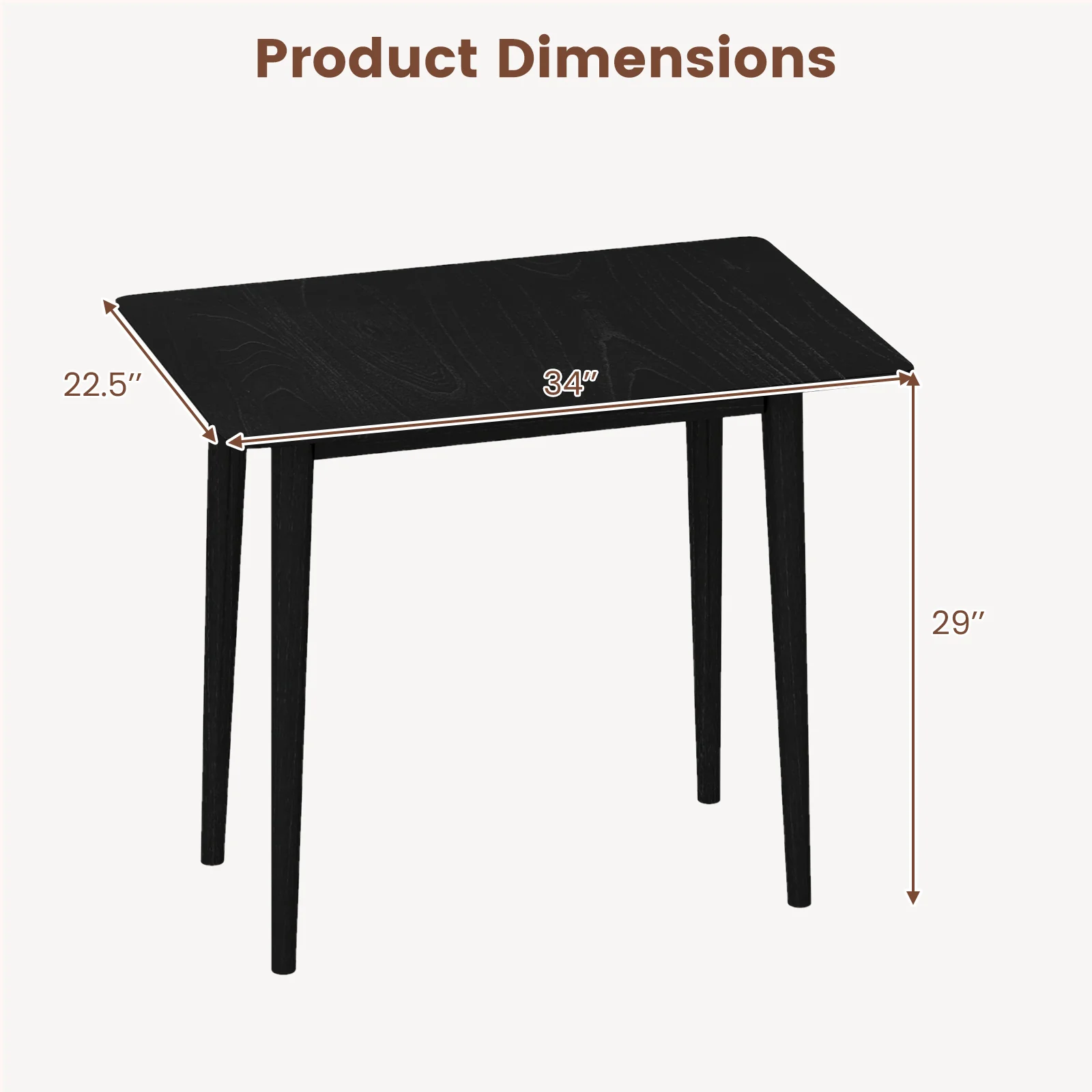 Rectangular Wooden Dining Table, 34 Inch, Farmhouse Kitchen Table, Black - Image 6