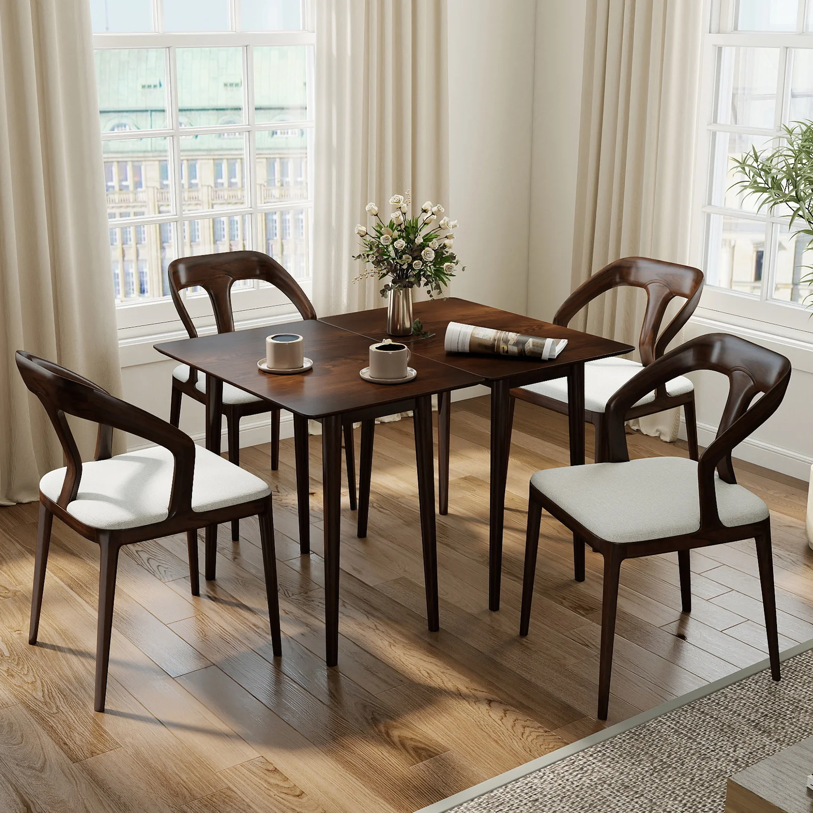 Rectangular Wooden Dining Table, 34 Inch, Farmhouse Kitchen Table, Walnut - Image 3