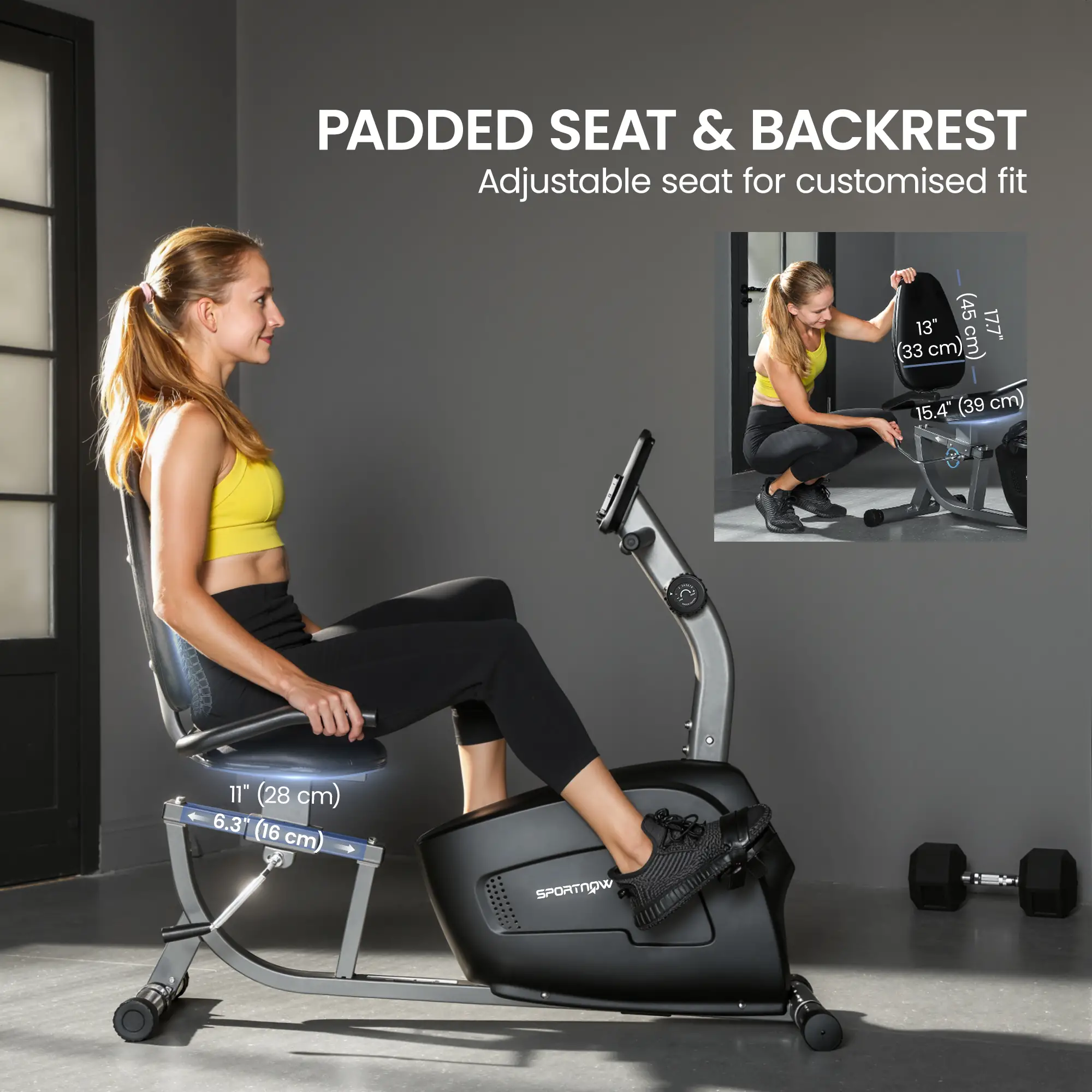 Recumbent Exercise Bike, 8-Level Magnetic Resistance, LCD Monitor, Heart Rate Handle, Adjustable Seat - Image 6