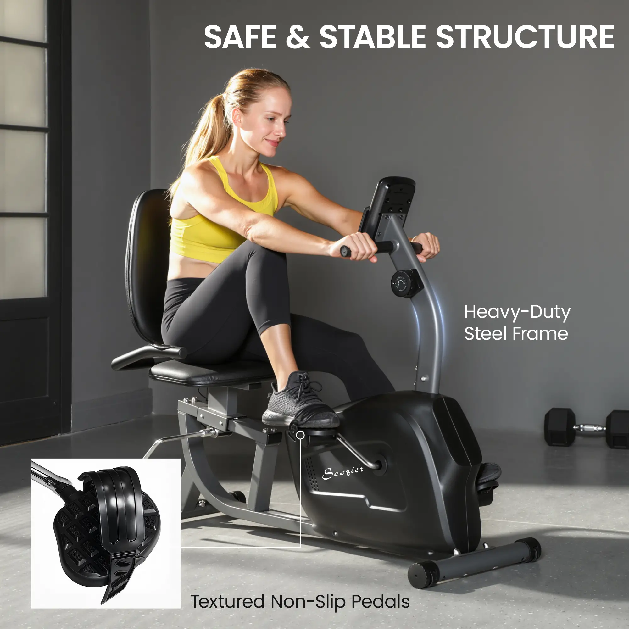 Recumbent Exercise Bike, 8-Level Magnetic Resistance, LCD Monitor, Heart Rate Handle, Adjustable Seat - Image 7