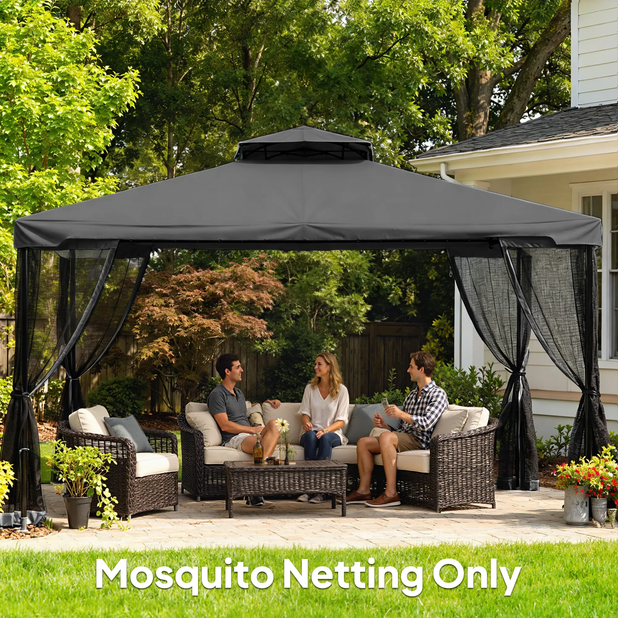 Replacement Mosquito Netting, 10' x 13', Gazebo Screen Walls With Zippers, Black - Image 9