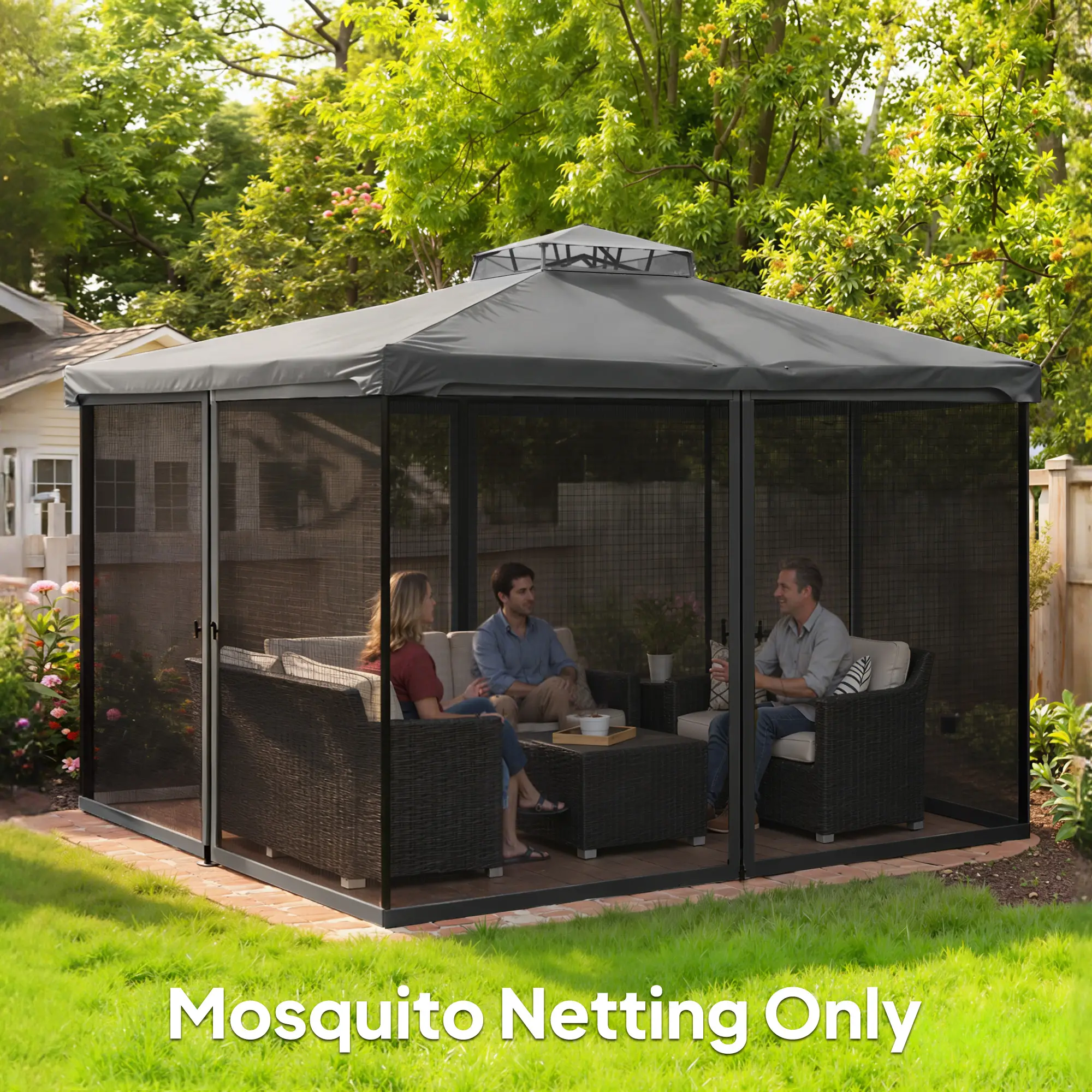 Replacement Mosquito Netting, 13' x 13', Black, Dark Grey - Image 2