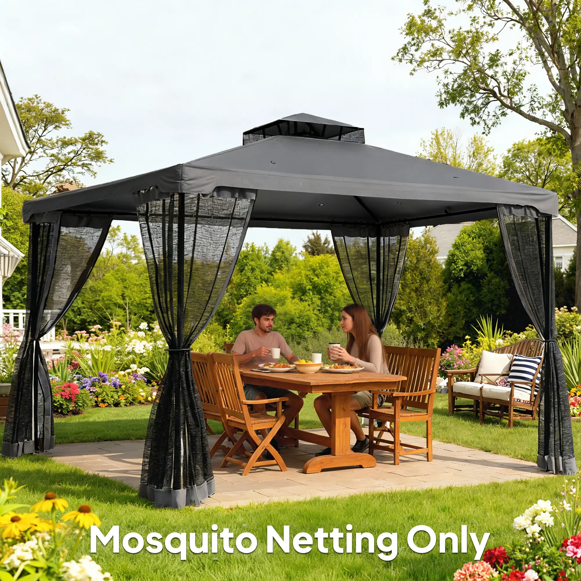Replacement Mosquito Netting, 13' x 13', Black, Dark Grey - Image 8