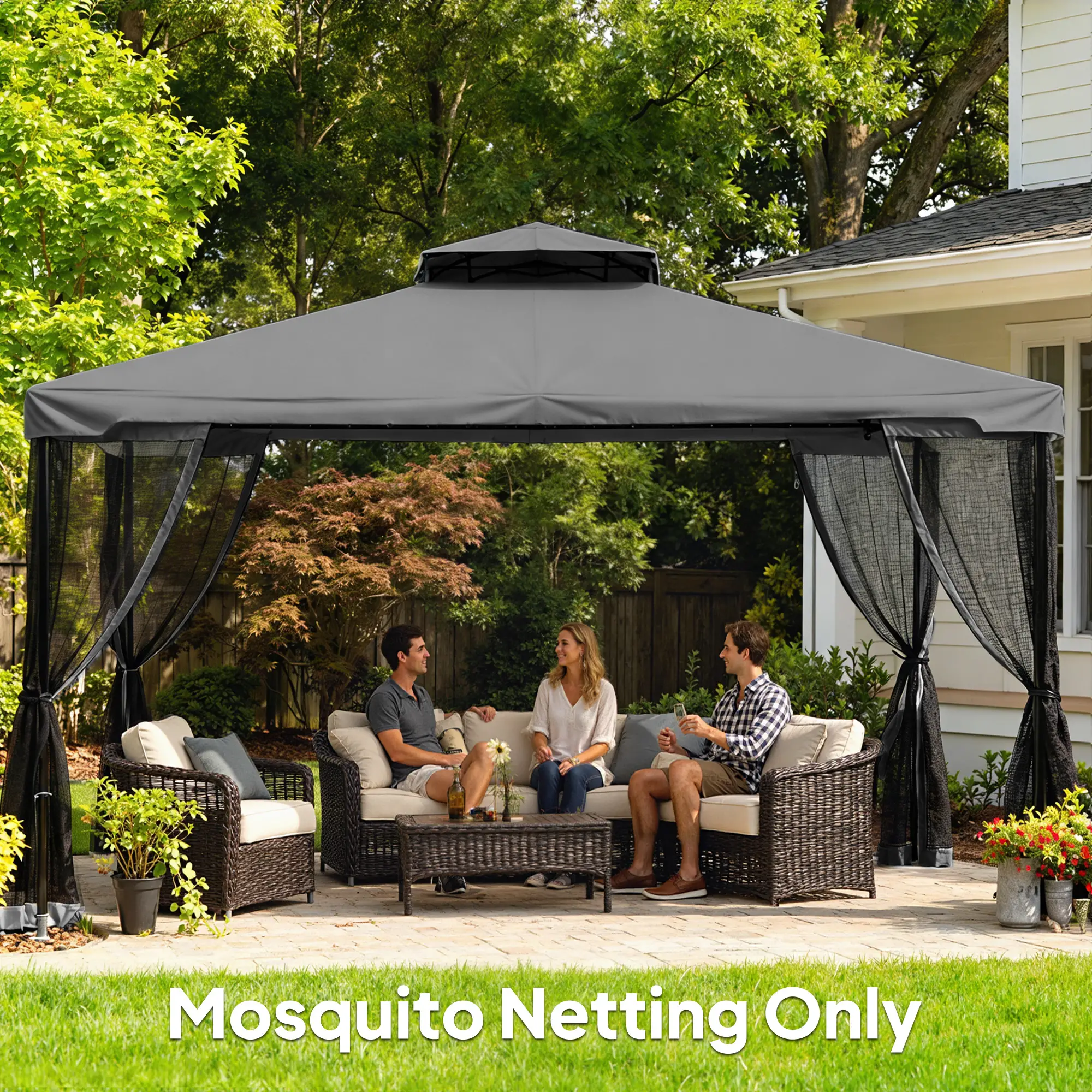 Replacement Mosquito Netting, 13' x 13', Black, Dark Grey - Image 9