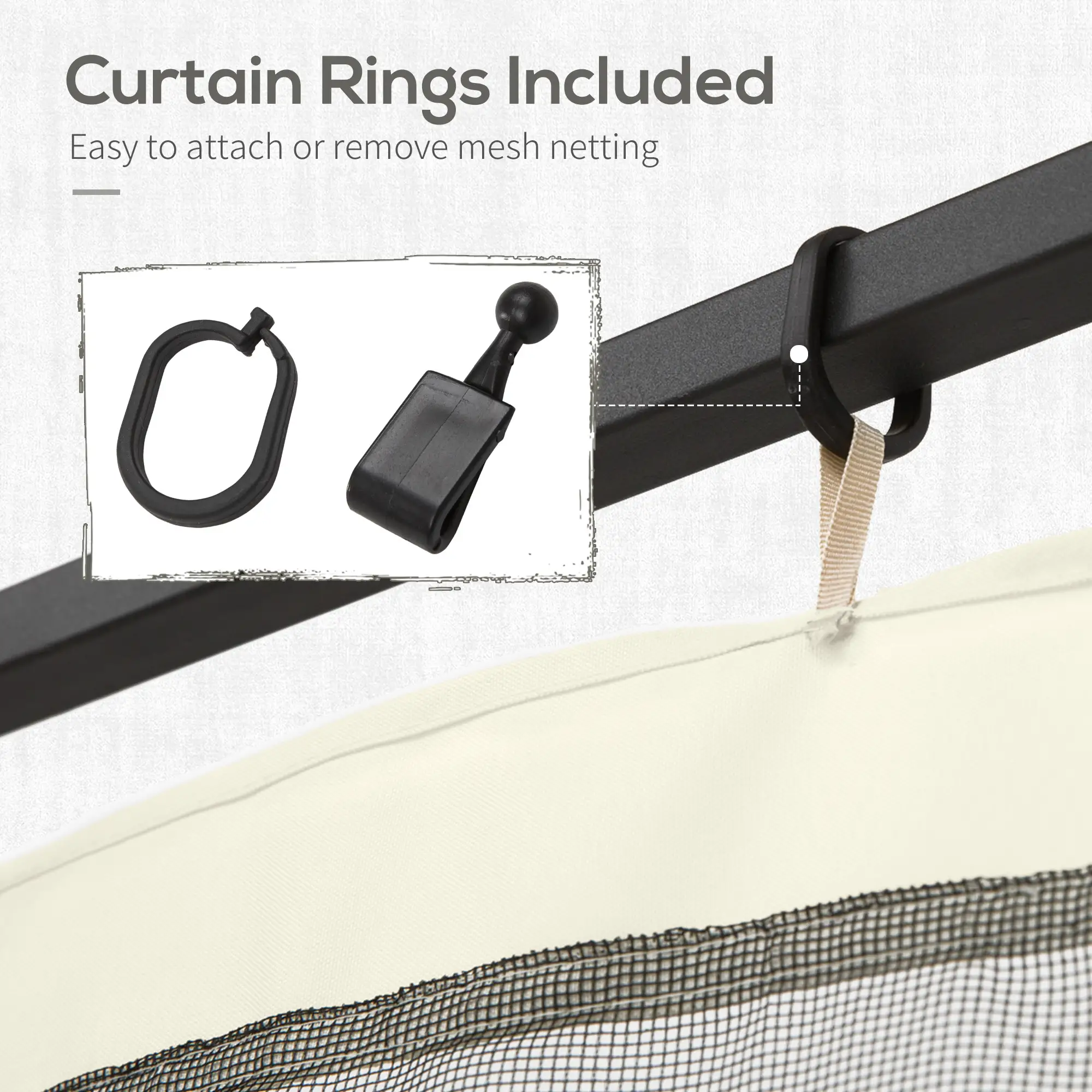 Replacement Mosquito Netting, 13' x 13', Cream White, Black - Image 5