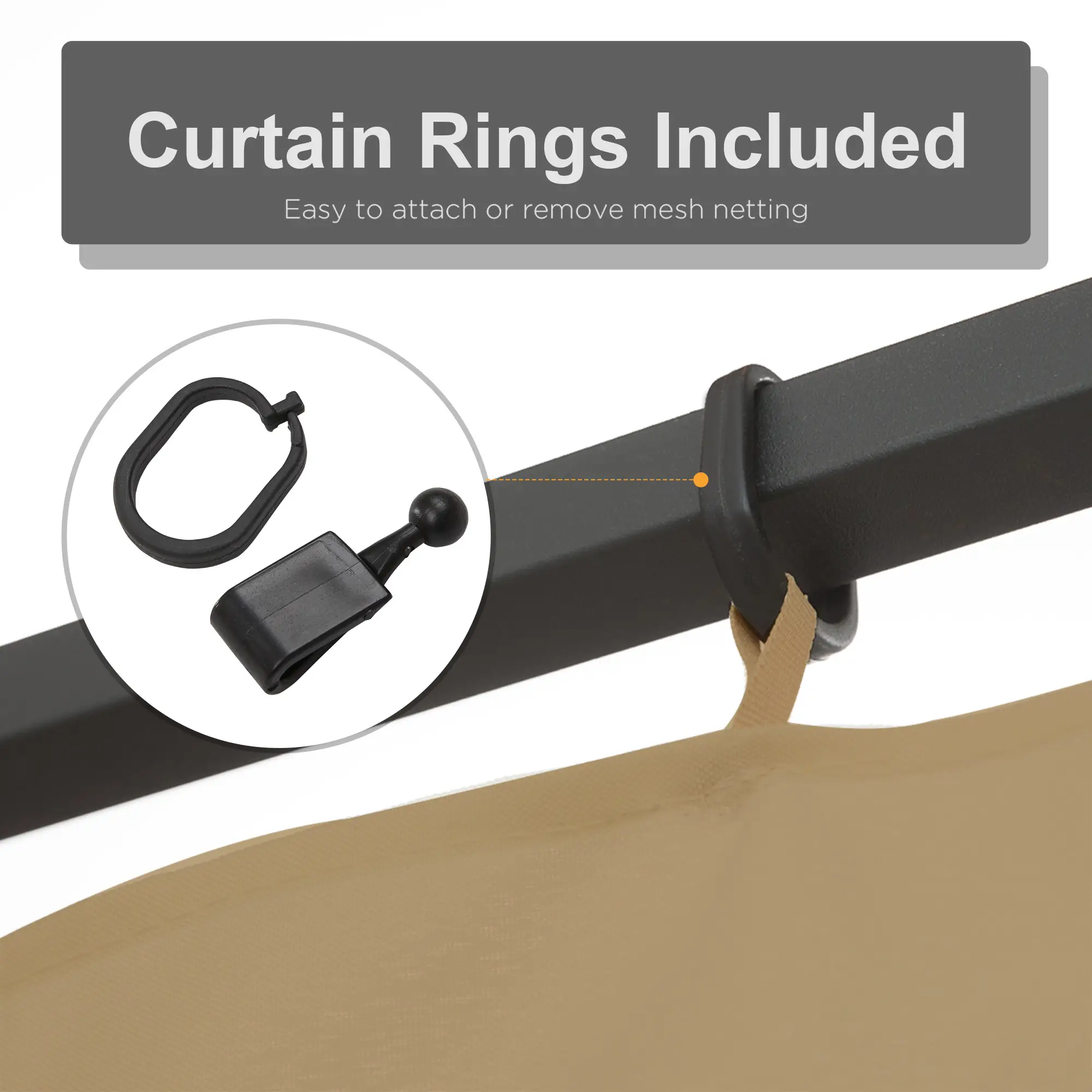 Replacement Mosquito Netting, Gazebo 10' x 10', Khaki, Black - Image 5