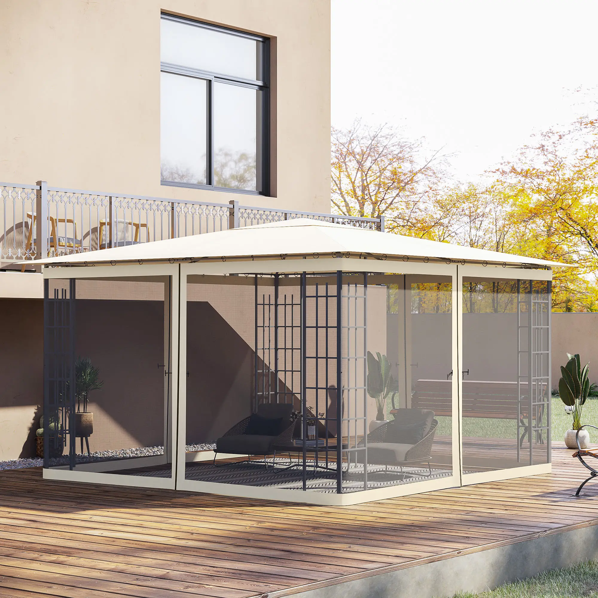 Replacement Mosquito Netting, Gazebo 12' x 12', Cream White, Black - Image 2