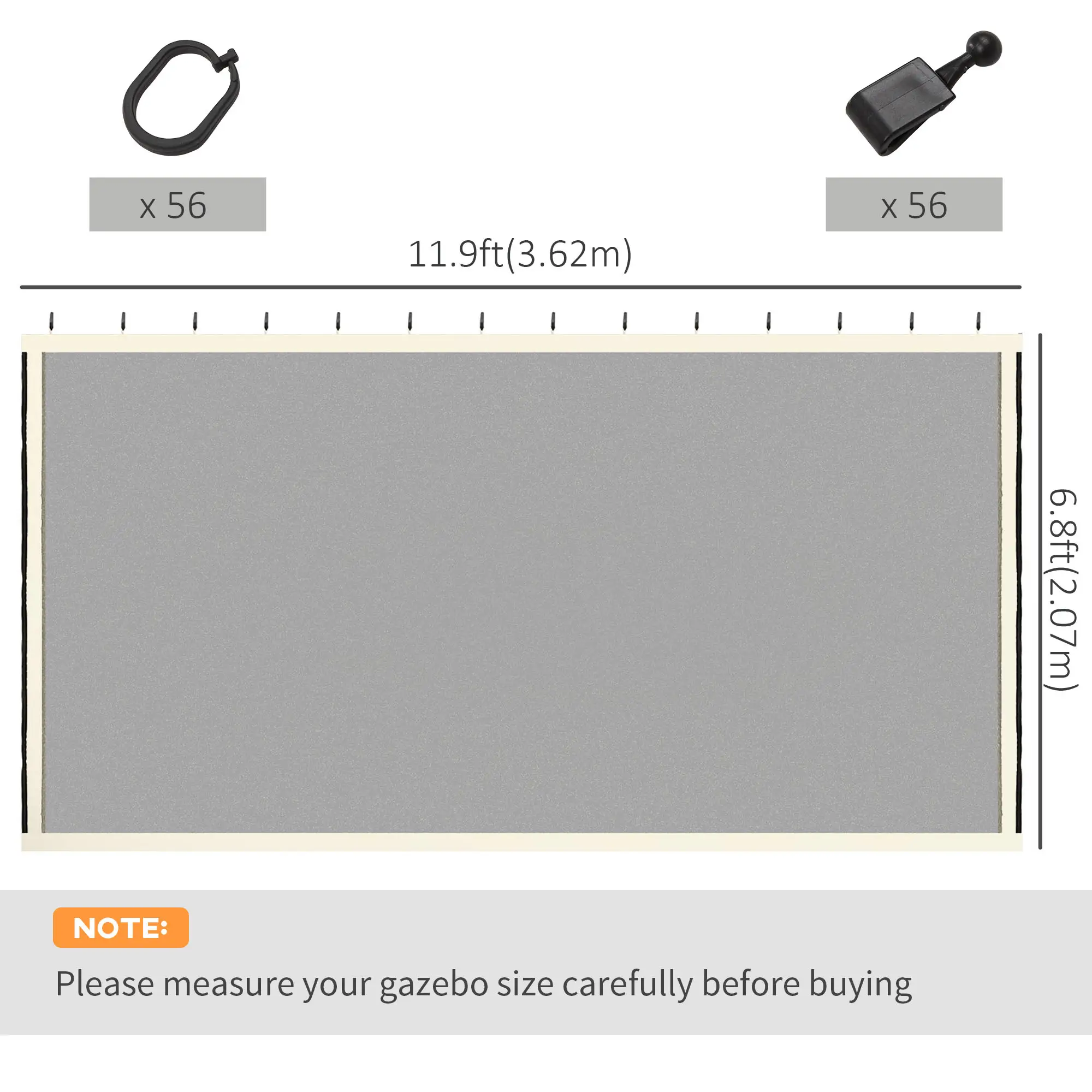 Replacement Mosquito Netting, Gazebo 12' x 12', Cream White, Black - Image 3