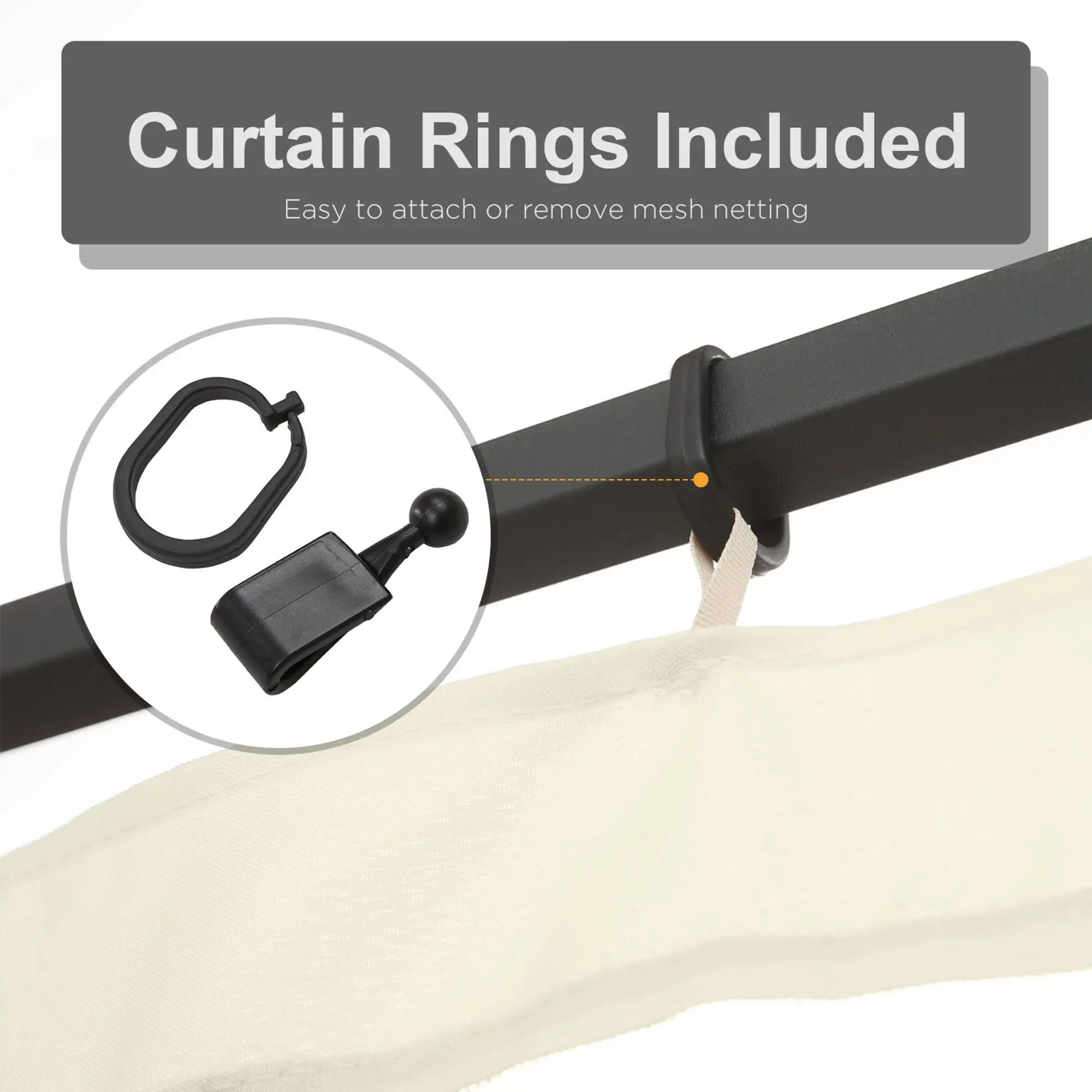 Replacement Mosquito Netting, Gazebo 12' x 12', Cream White, Black - Image 5