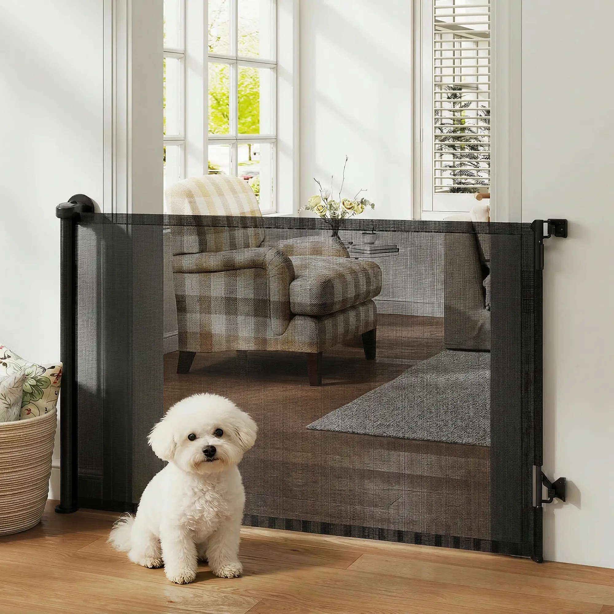 Retractable Dog Gate, 36.6" Tall, 55" Wide Mesh Pet Gate - Image 8