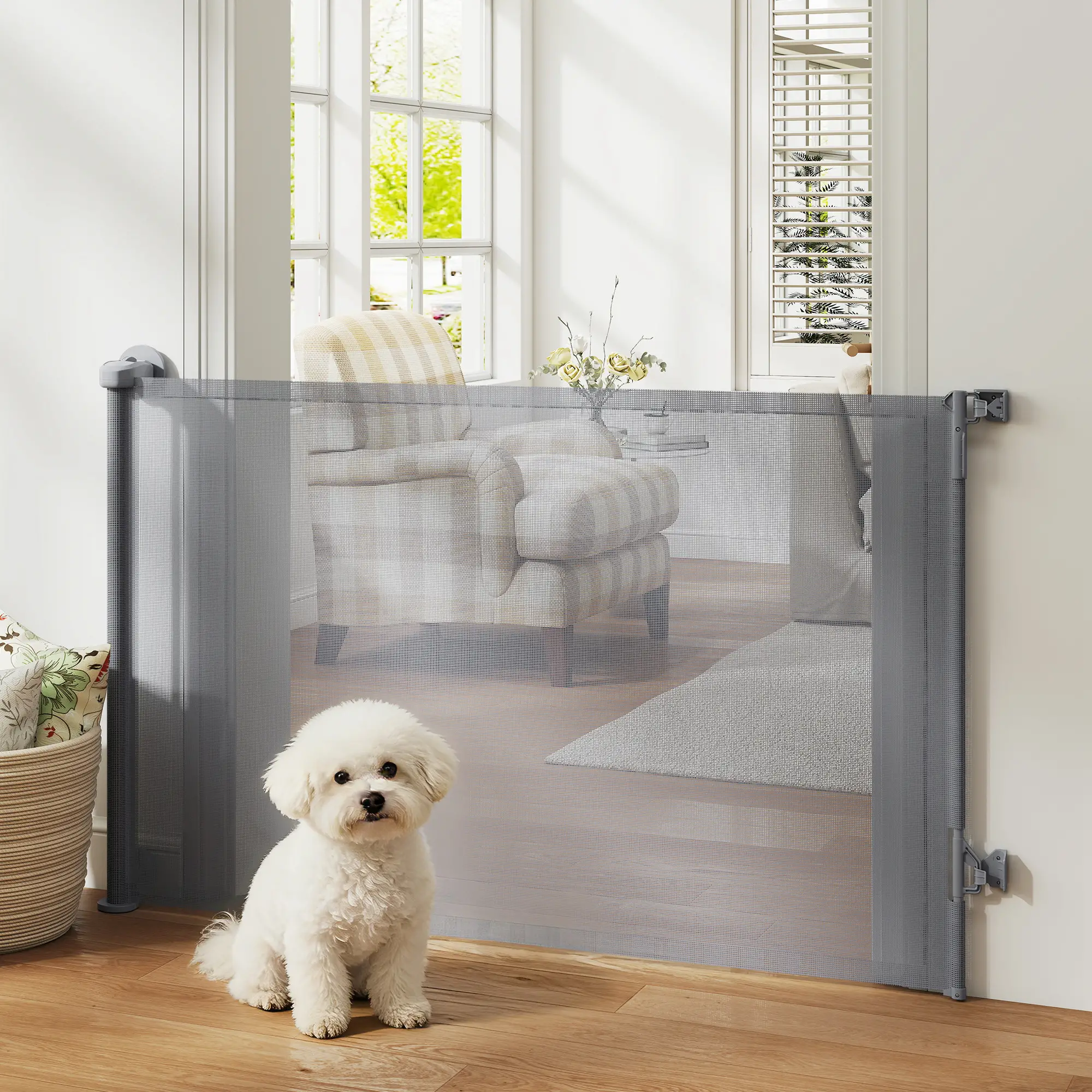 Retractable Dog Gate, 36.6" Tall, 55" Wide, Mesh Pet Gate for Stairs - Image 8