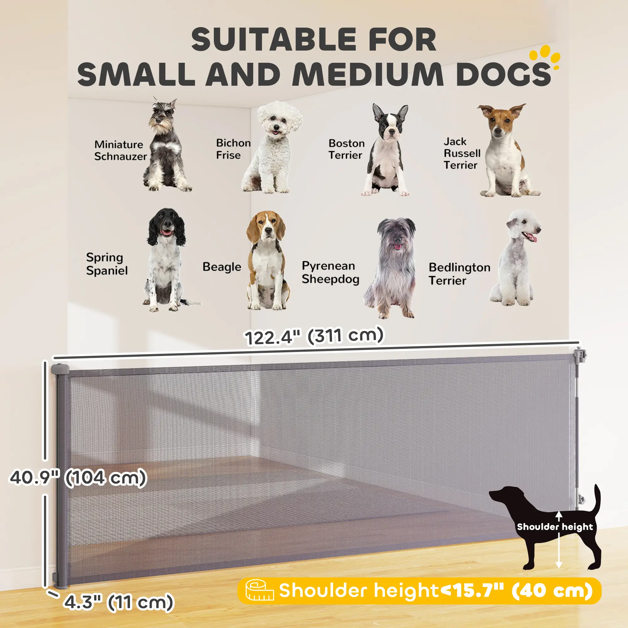 Retractable Dog Gate, 41" Tall, 122" Wide, Mesh Pet Gate - Image 3