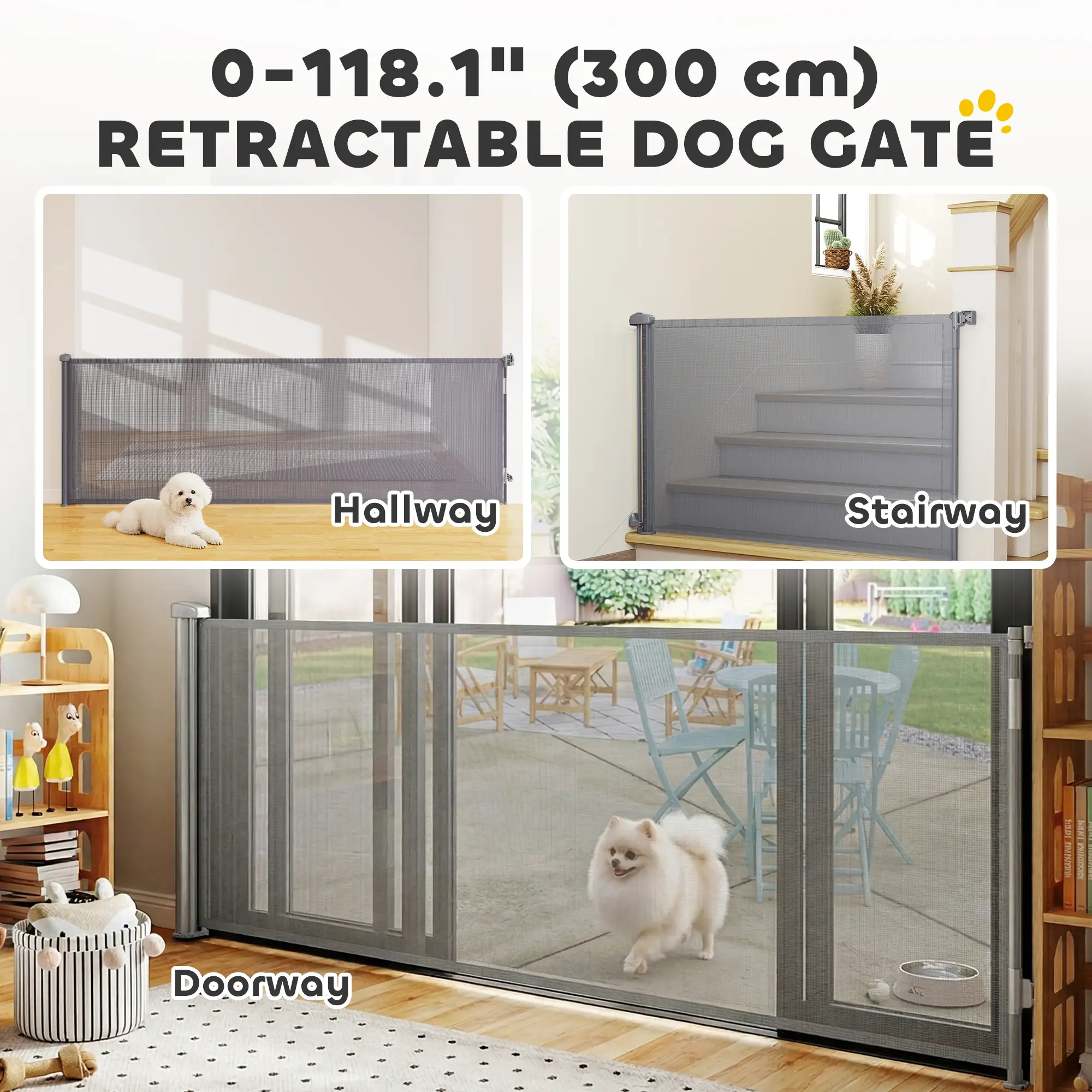 Retractable Dog Gate, 41" Tall, 122" Wide, Mesh Pet Gate - Image 4