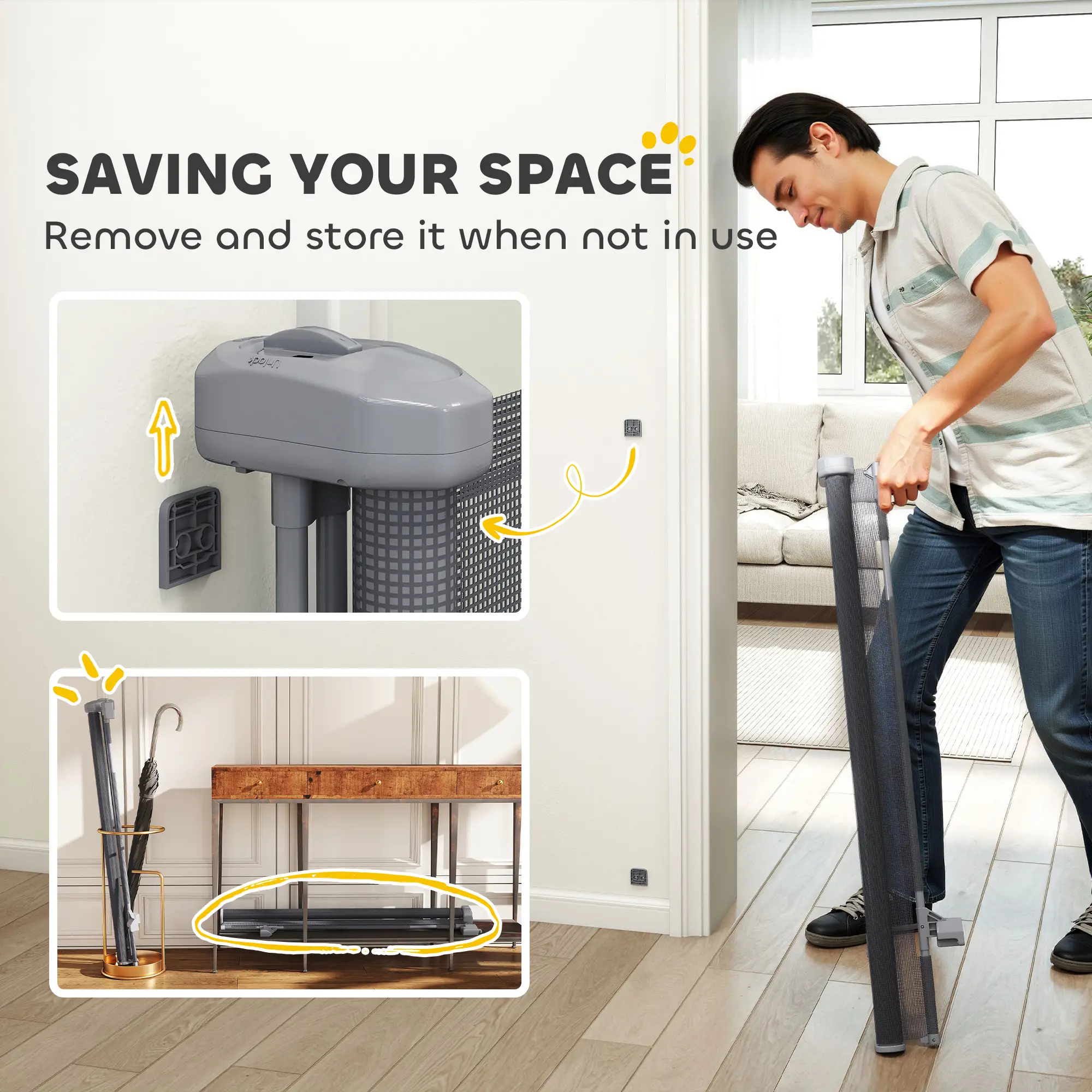 Retractable Dog Gate, 41" Tall, 122" Wide, Mesh Pet Gate - Image 9