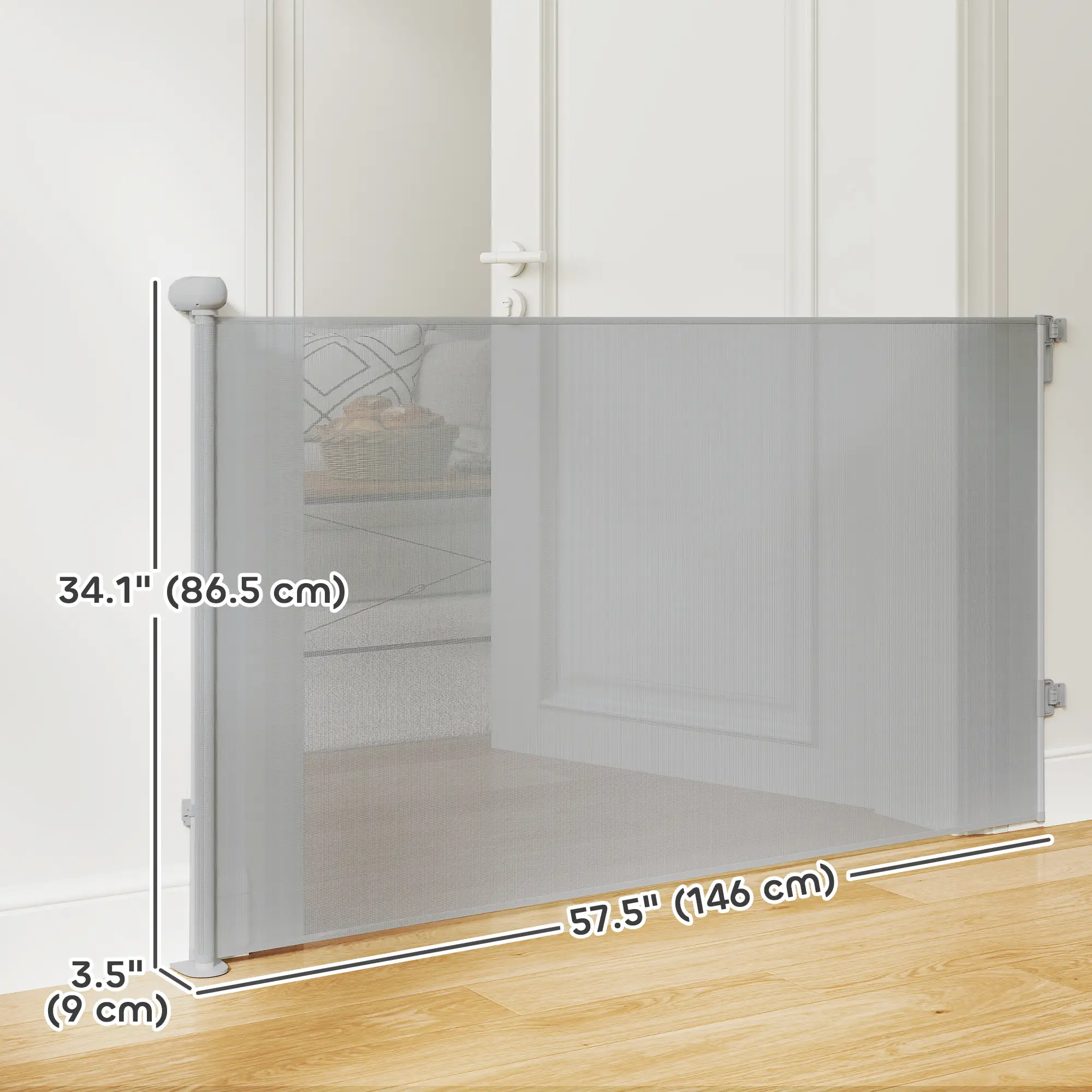 Retractable Dog Gate, 55" Wide, 34" Tall, Indoor Outdoor, Grey - Image 3