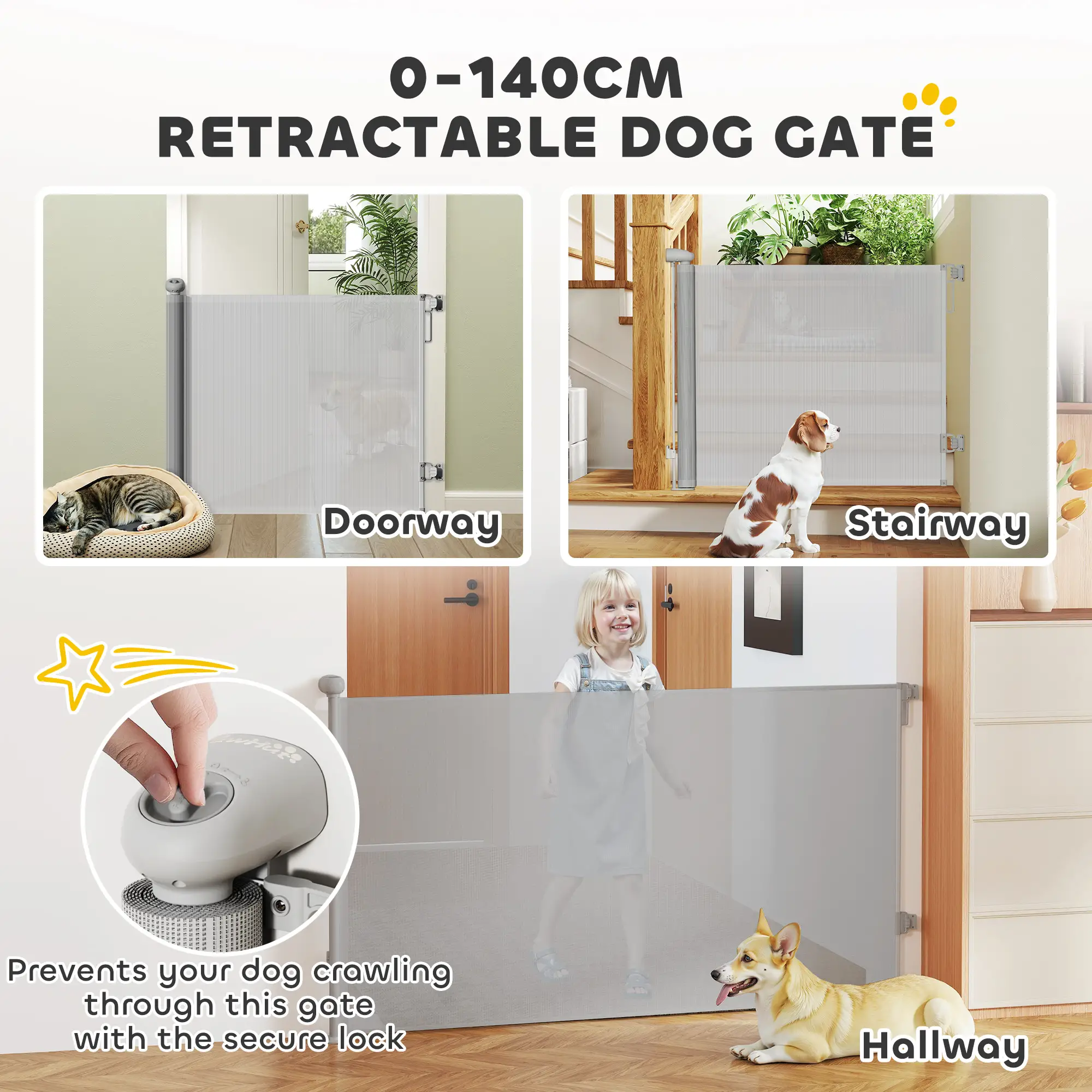 Retractable Dog Gate, 55" Wide, 34" Tall, Indoor Outdoor, Grey - Image 4