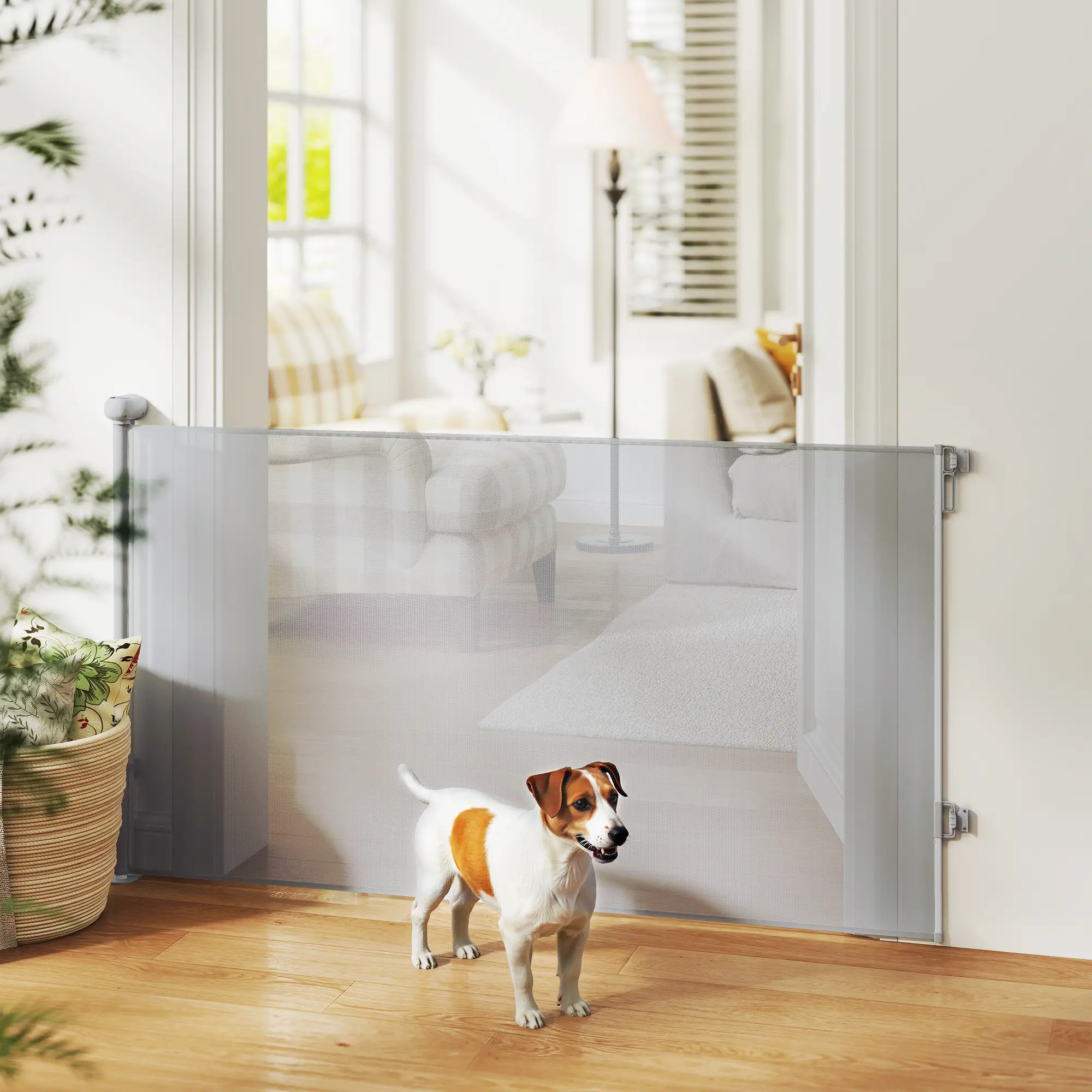Retractable Dog Gate, 55" Wide, 34" Tall, Indoor Outdoor, Grey - Image 8