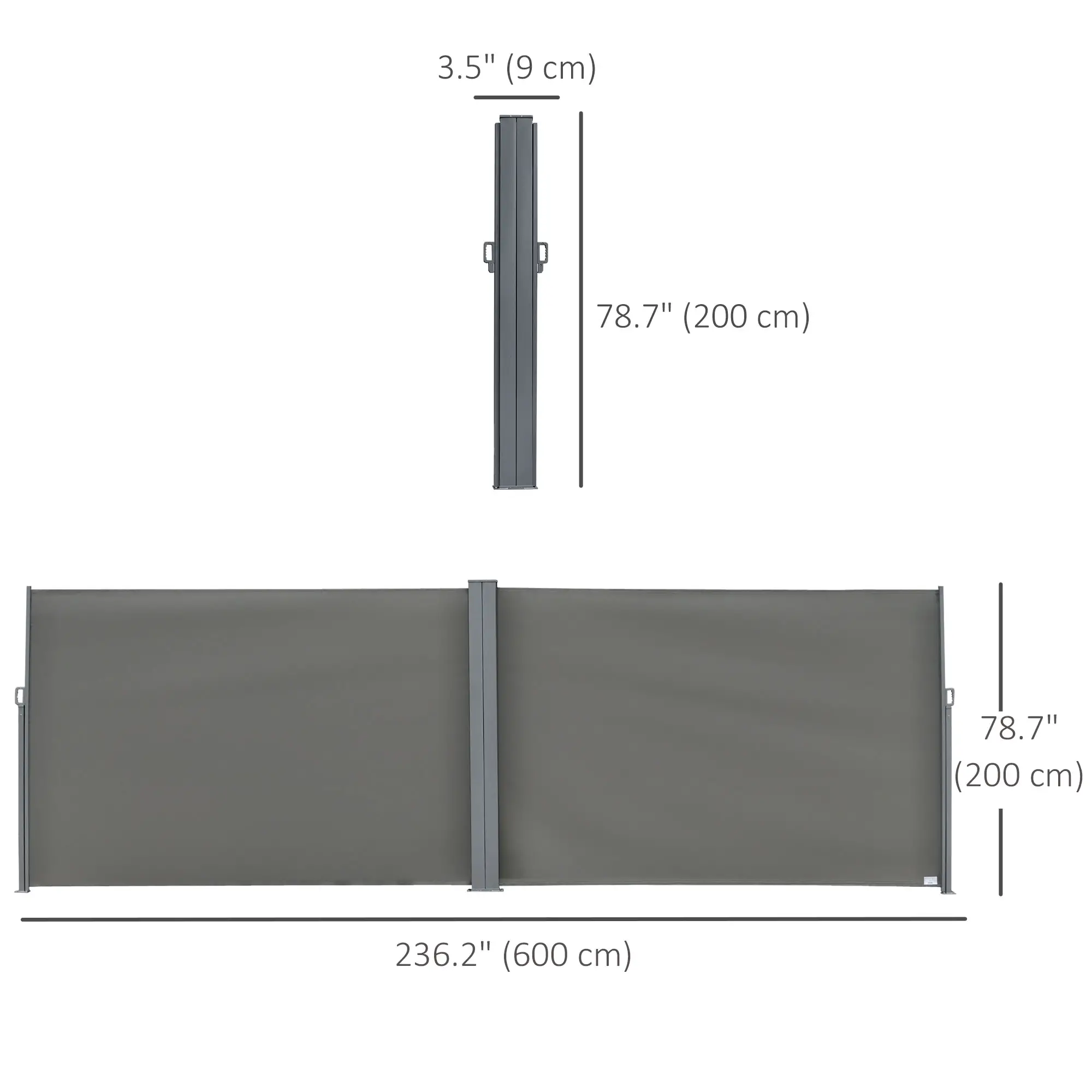 Retractable Double Side Awning, Folding Privacy Screen, Grey - Image 3