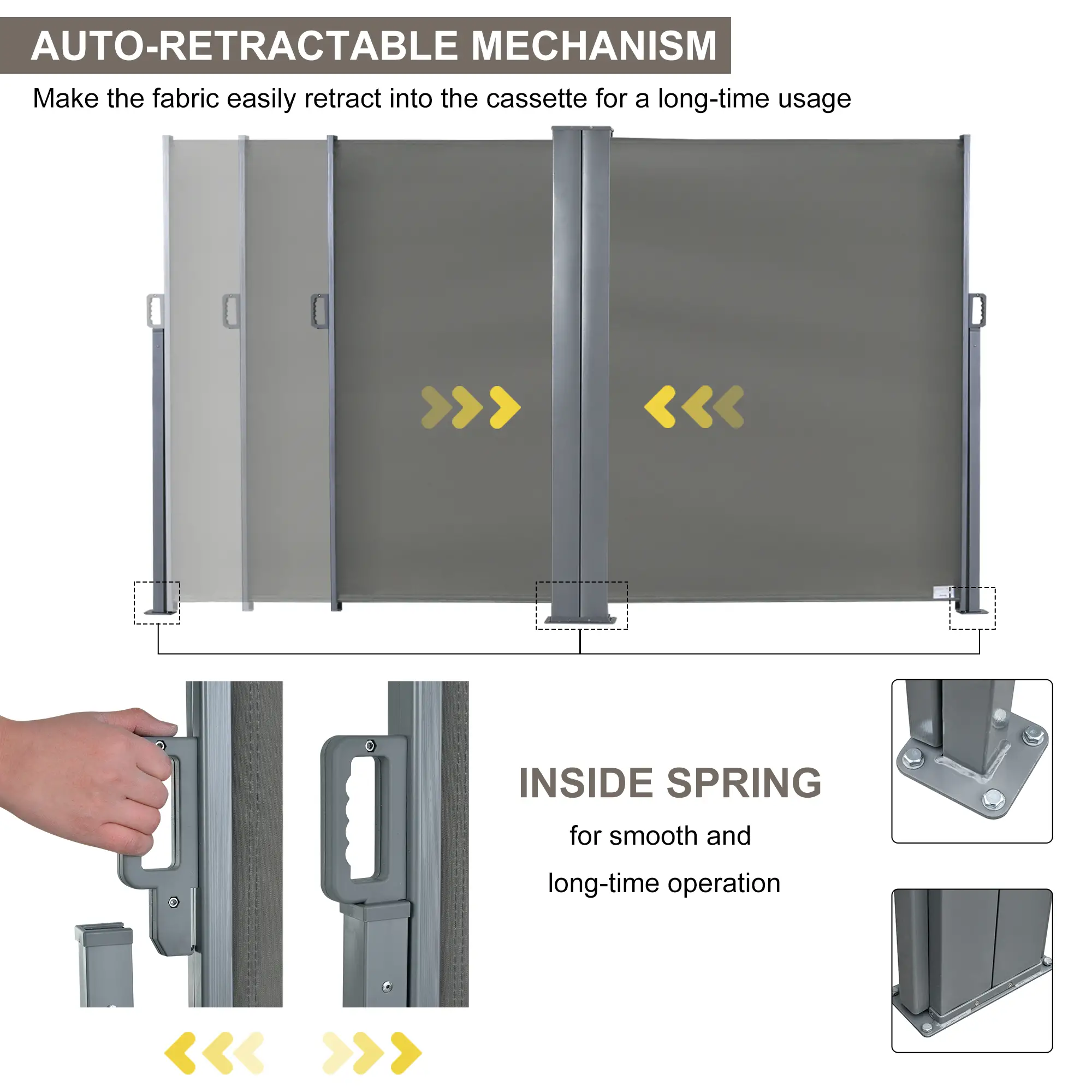 Retractable Double Side Awning, Folding Privacy Screen, Grey - Image 7
