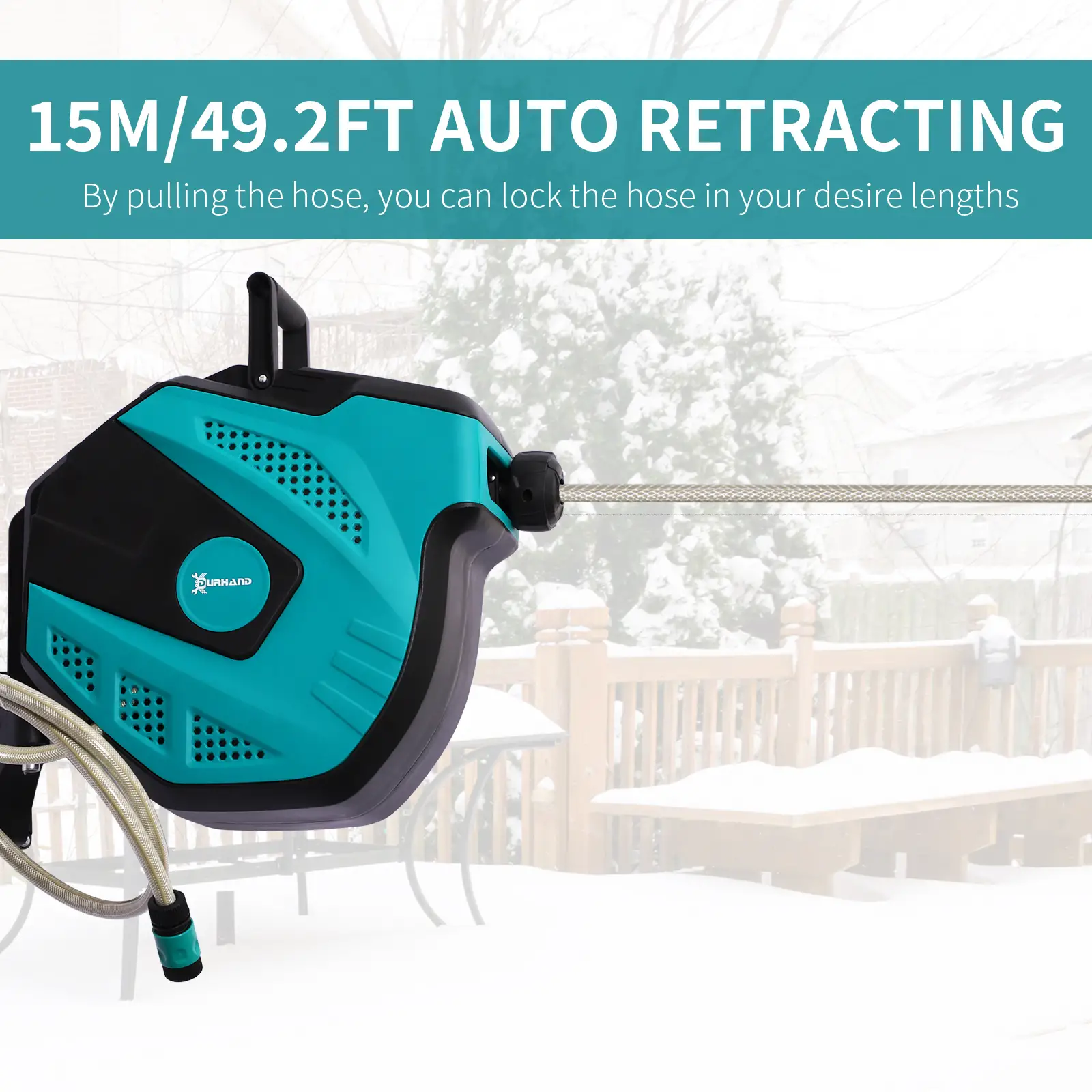 Retractable Garden Hose Reel, 1/2" x 49 ft, Wall Mounted, Automatic Rewind - Image 5
