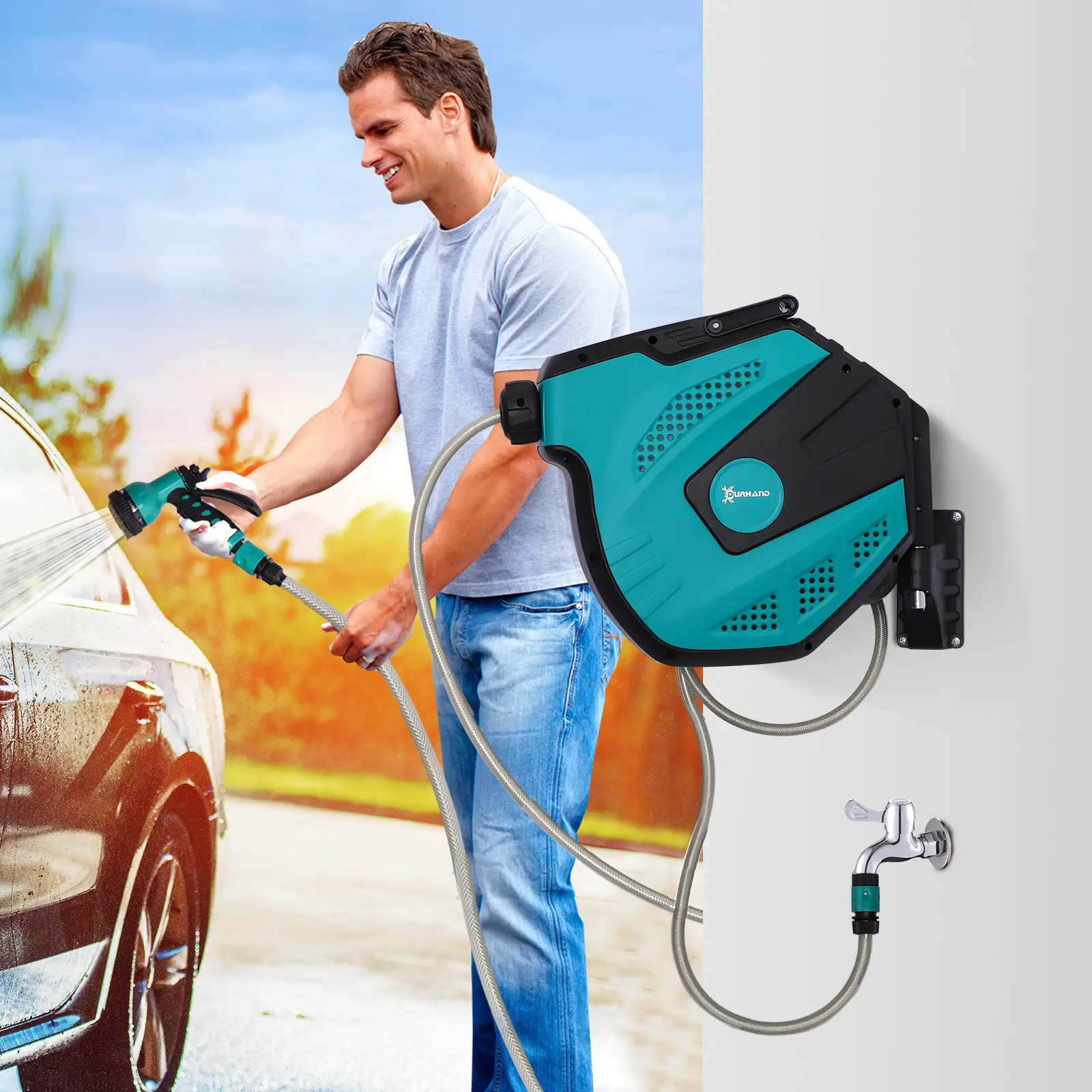 Retractable Garden Hose Reel, 1/2" x 49 ft, Wall Mounted, Automatic Rewind - Image 7