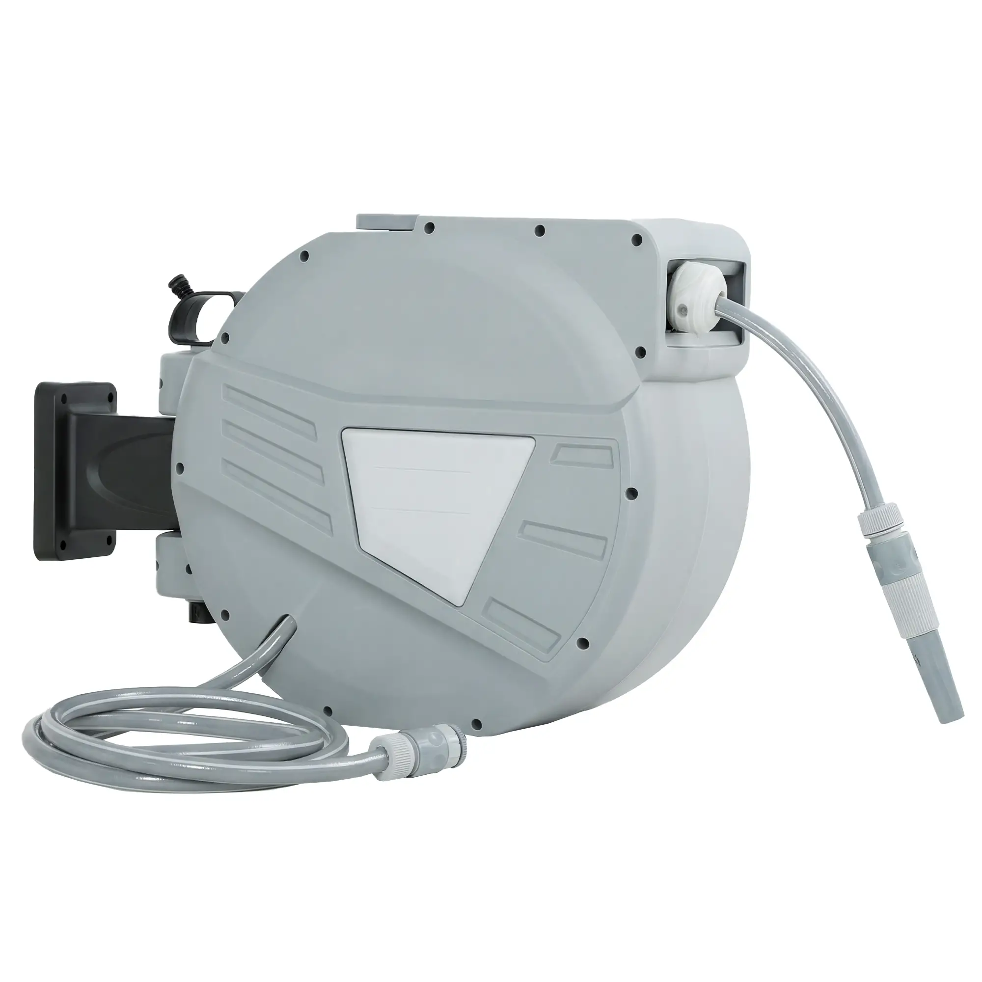Retractable Garden Hose Reel, 1/2" x 98ft, Wall Mounted, Grey