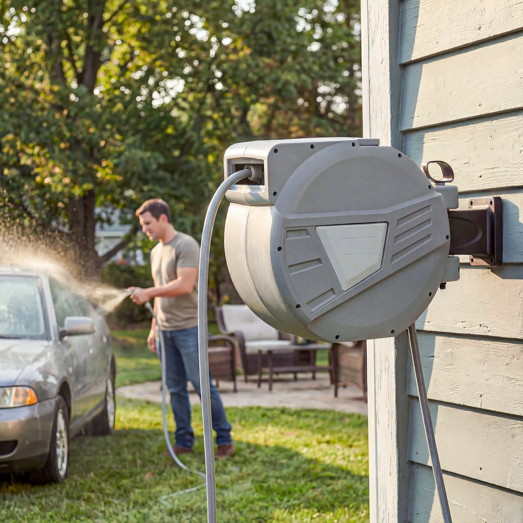 Retractable Garden Hose Reel, 1/2" x 98ft, Wall Mounted, Grey - Image 10