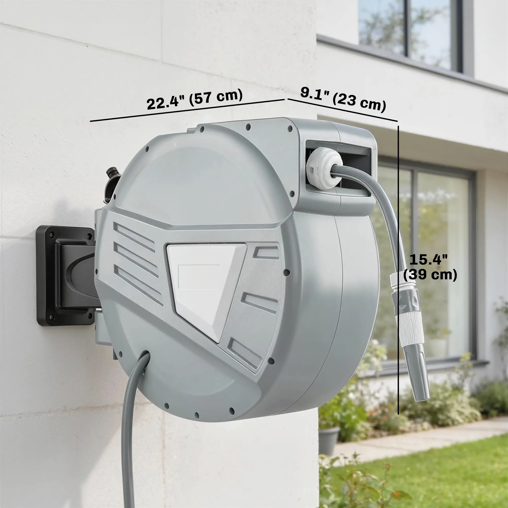 Retractable Garden Hose Reel, 1/2" x 98ft, Wall Mounted, Grey - Image 3