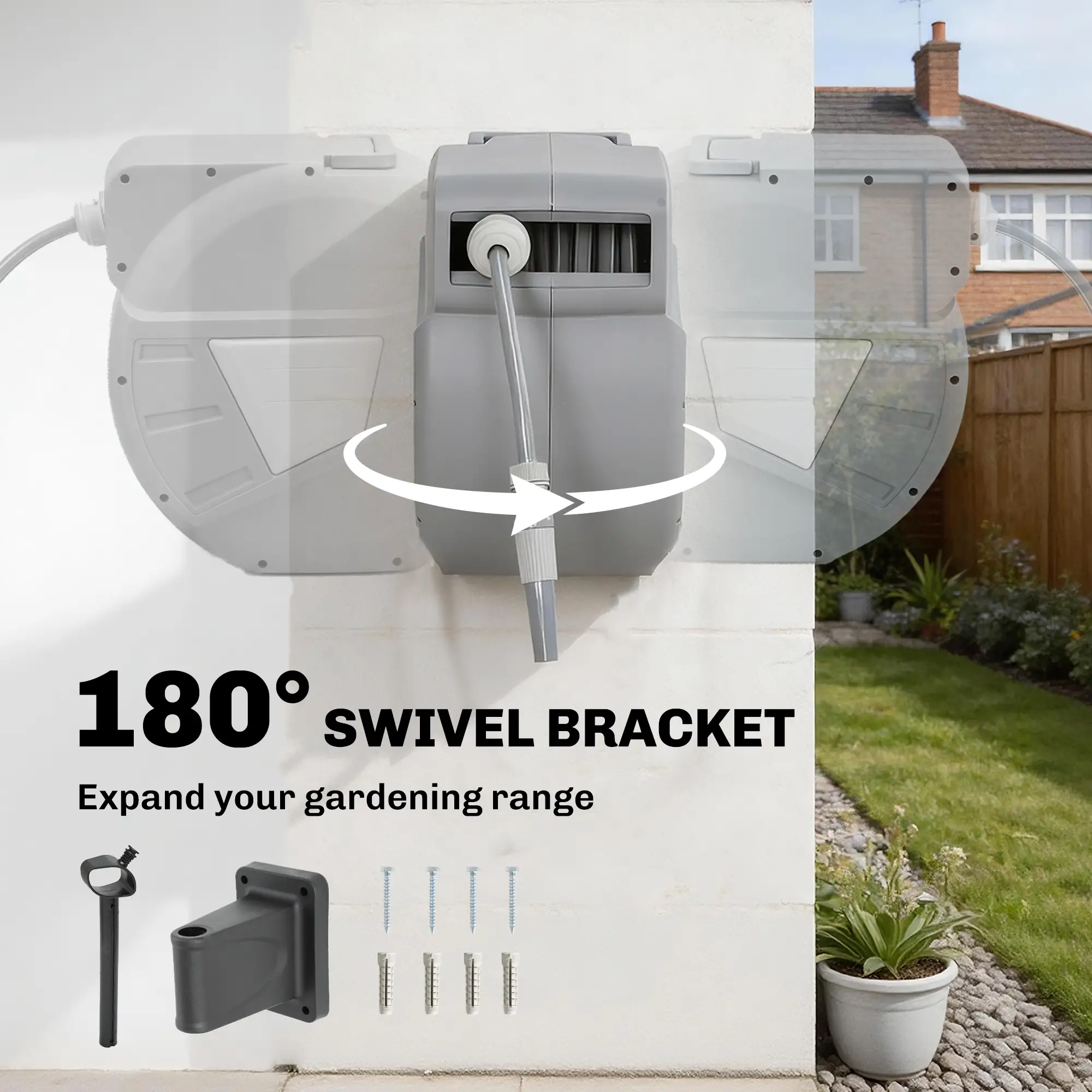 Retractable Garden Hose Reel, 1/2" x 98ft, Wall Mounted, Grey - Image 6