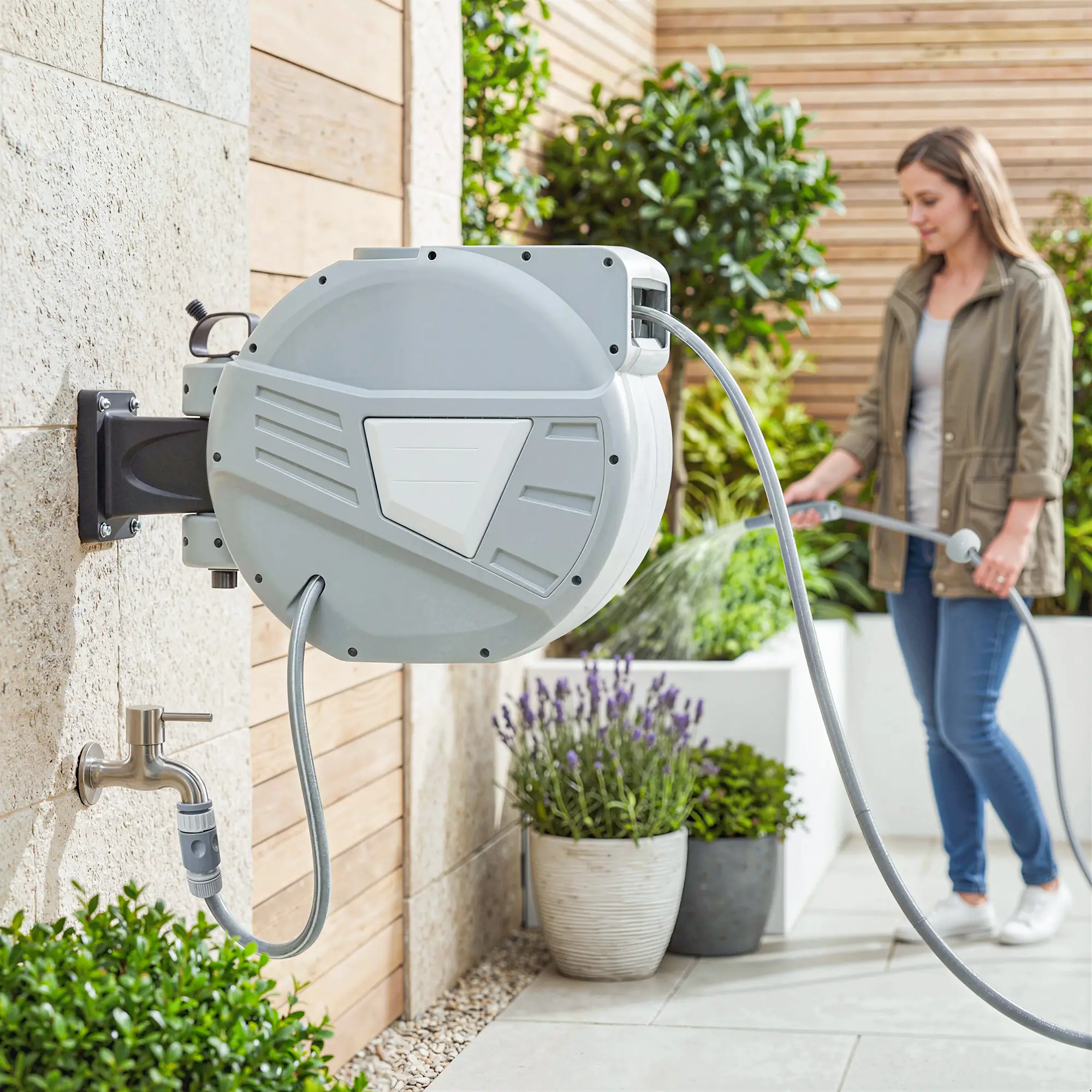 Retractable Garden Hose Reel, 1/2" x 98ft, Wall Mounted, Grey - Image 8