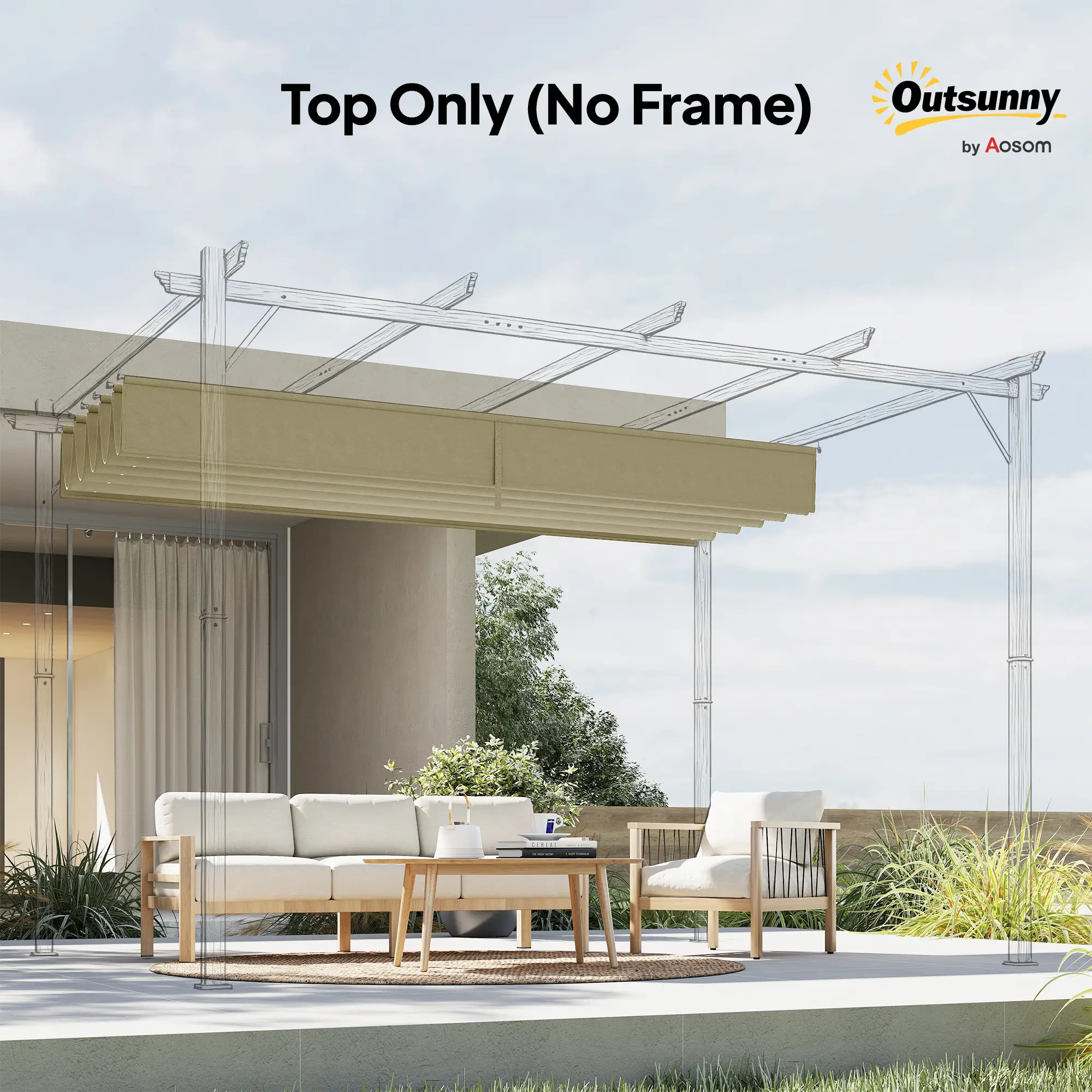 Retractable Pergola Canopy, 10' x 10', Beige - Image 10