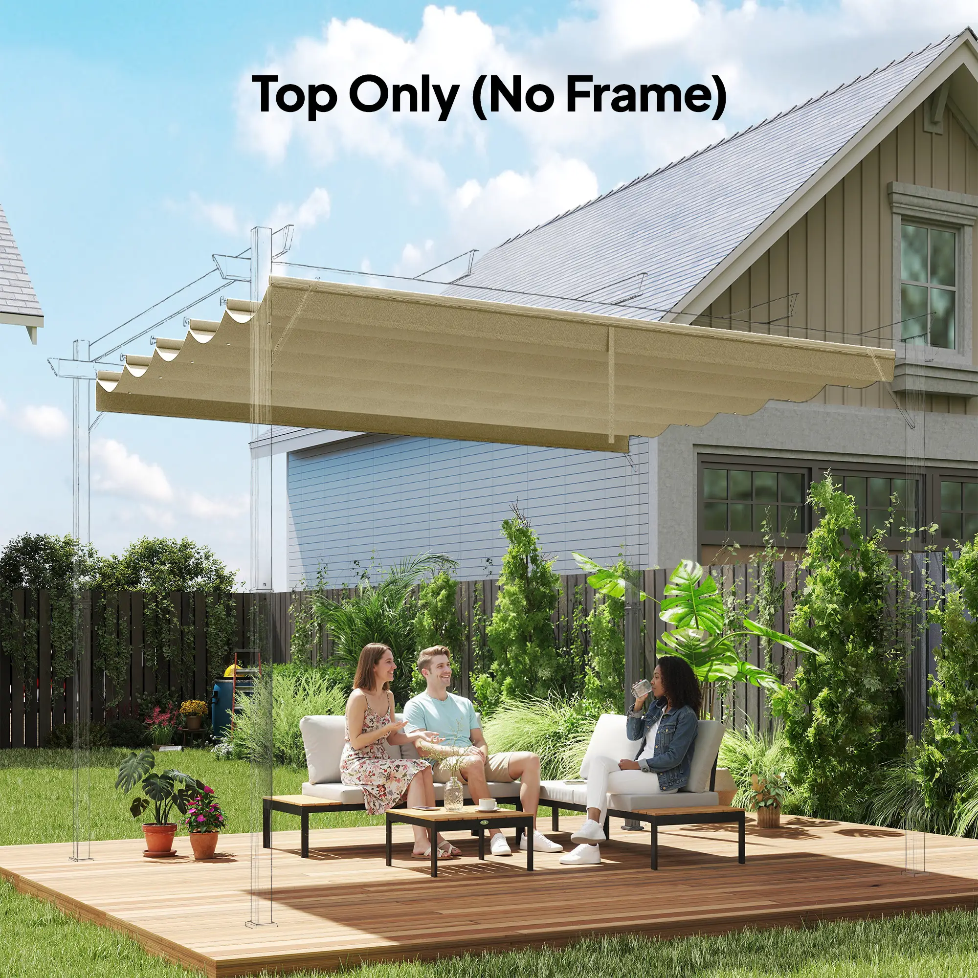 Retractable Pergola Canopy, 10' x 10', Beige - Image 2