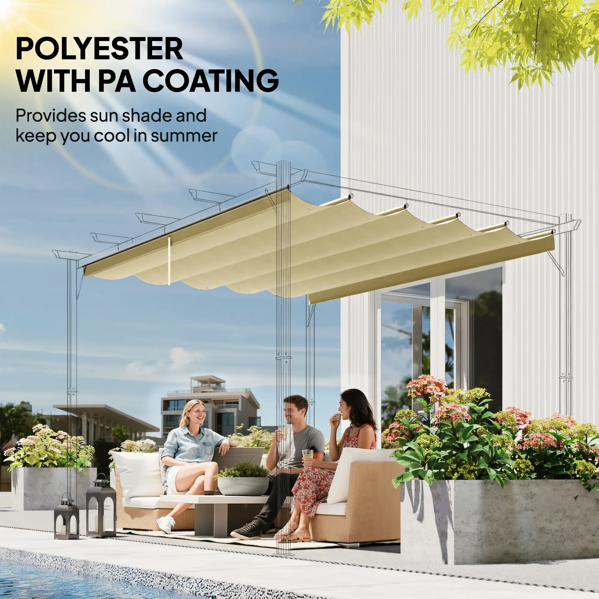 Retractable Pergola Canopy, 10' x 10', Beige - Image 5