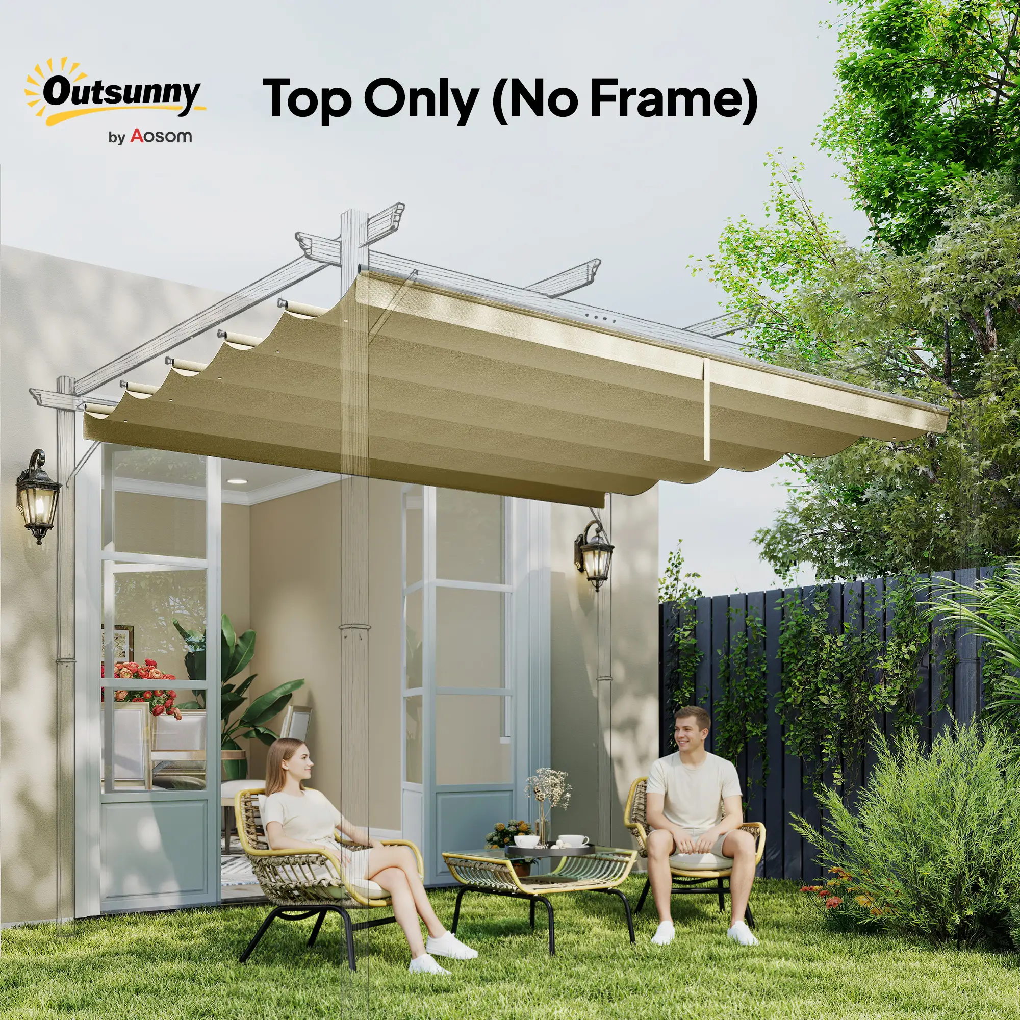 Retractable Pergola Canopy, 10' x 10', Beige - Image 7
