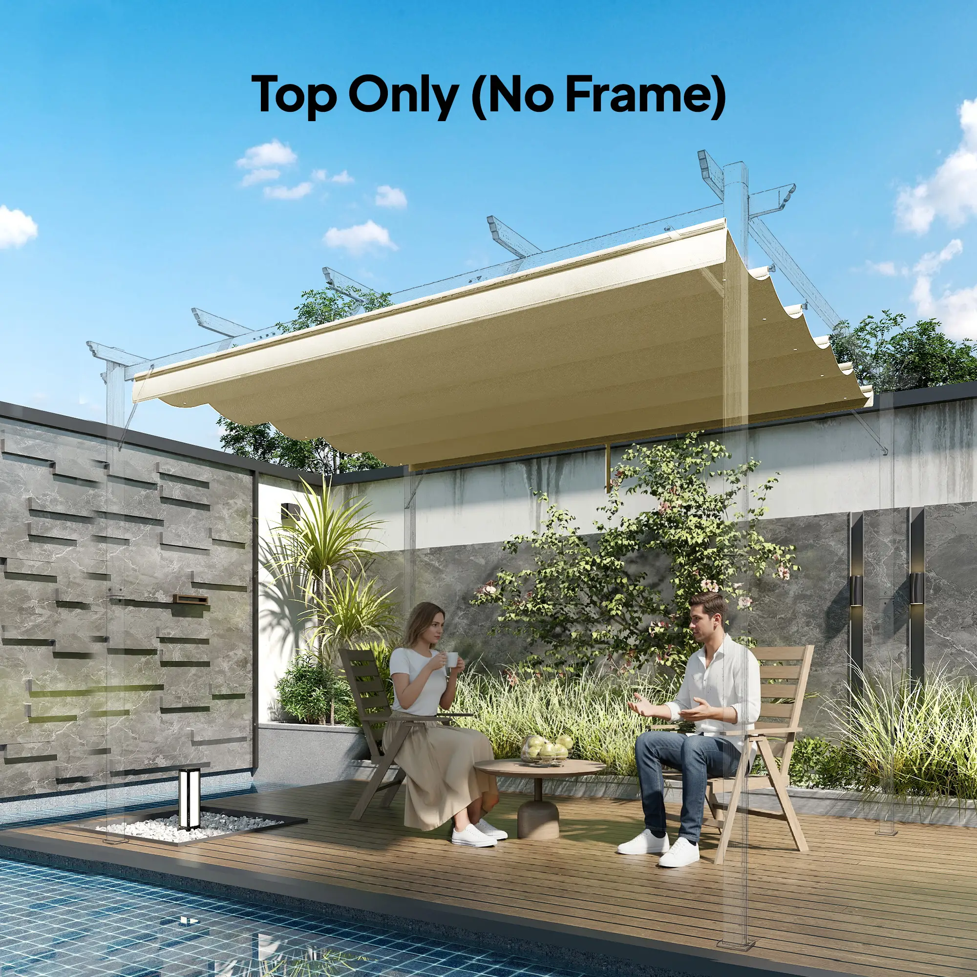 Retractable Pergola Canopy, 10' x 10', Beige - Image 8