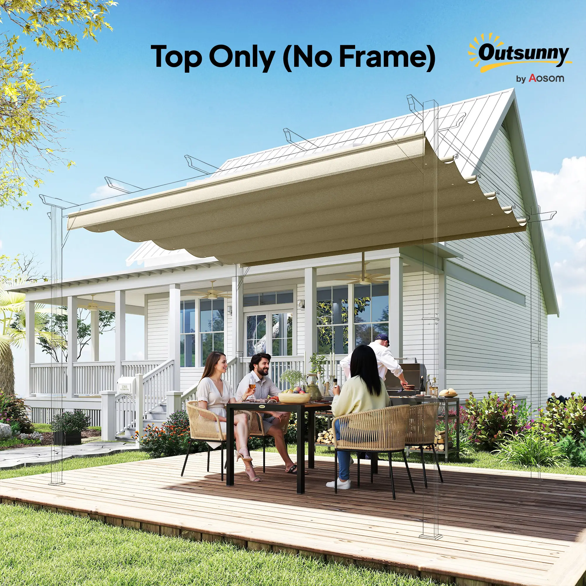 Retractable Pergola Canopy, 10' x 10', Beige - Image 9