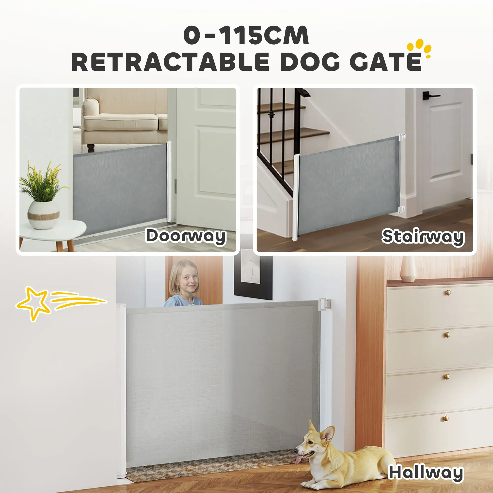 Retractable Pet Safety Gate, Flexible for Stairways Doorways, Grey - Image 4
