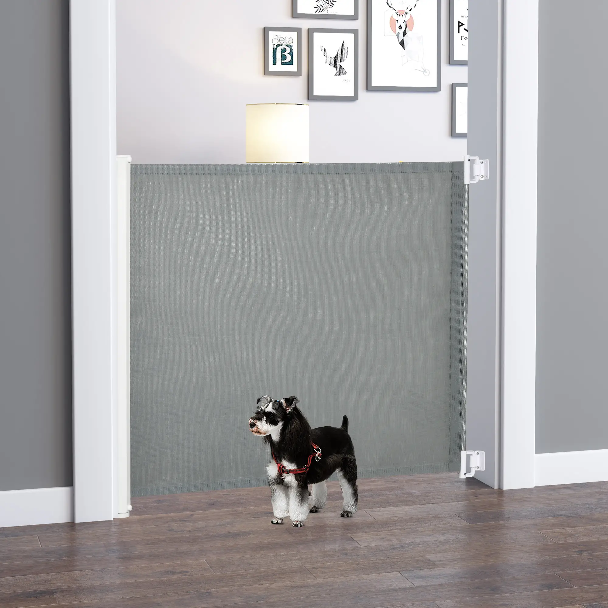 Retractable Pet Safety Gate, Flexible for Stairways Doorways, Grey - Image 8